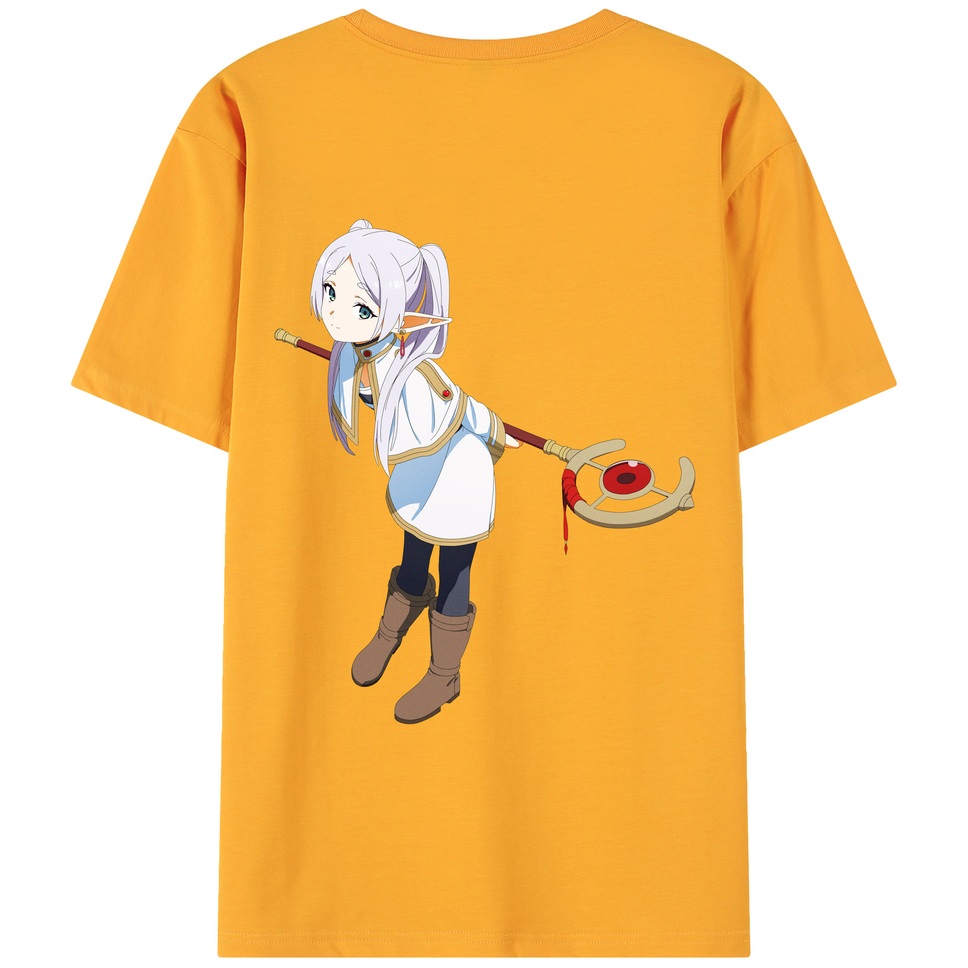 （画像用） 葬送のフリーレン Frieren 綿100％ メンズ半袖Tシャツ（バックプリント） 通気性