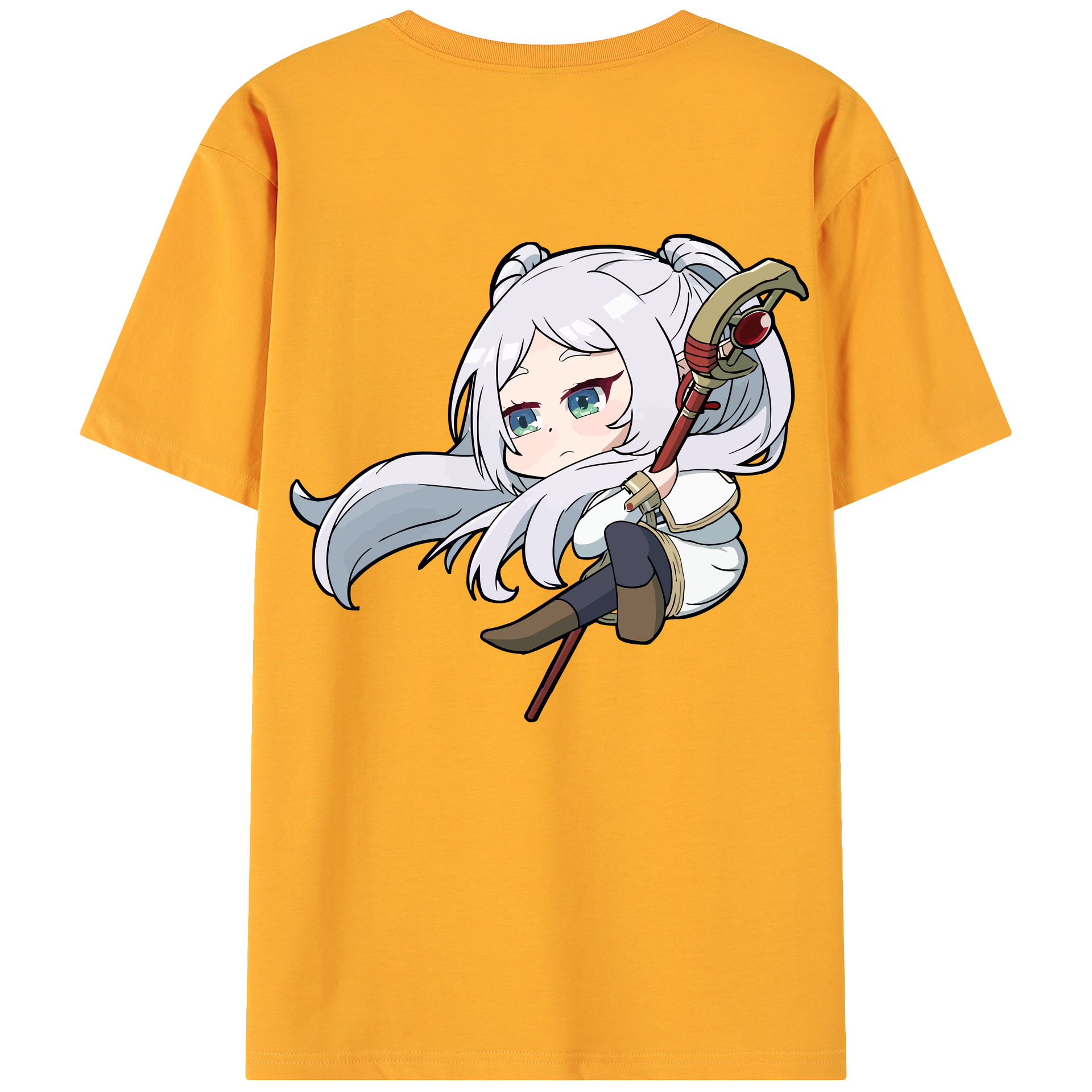 （画像用） 葬送のフリーレン Frieren 綿100％ メンズ半袖Tシャツ（バックプリント） 通気性