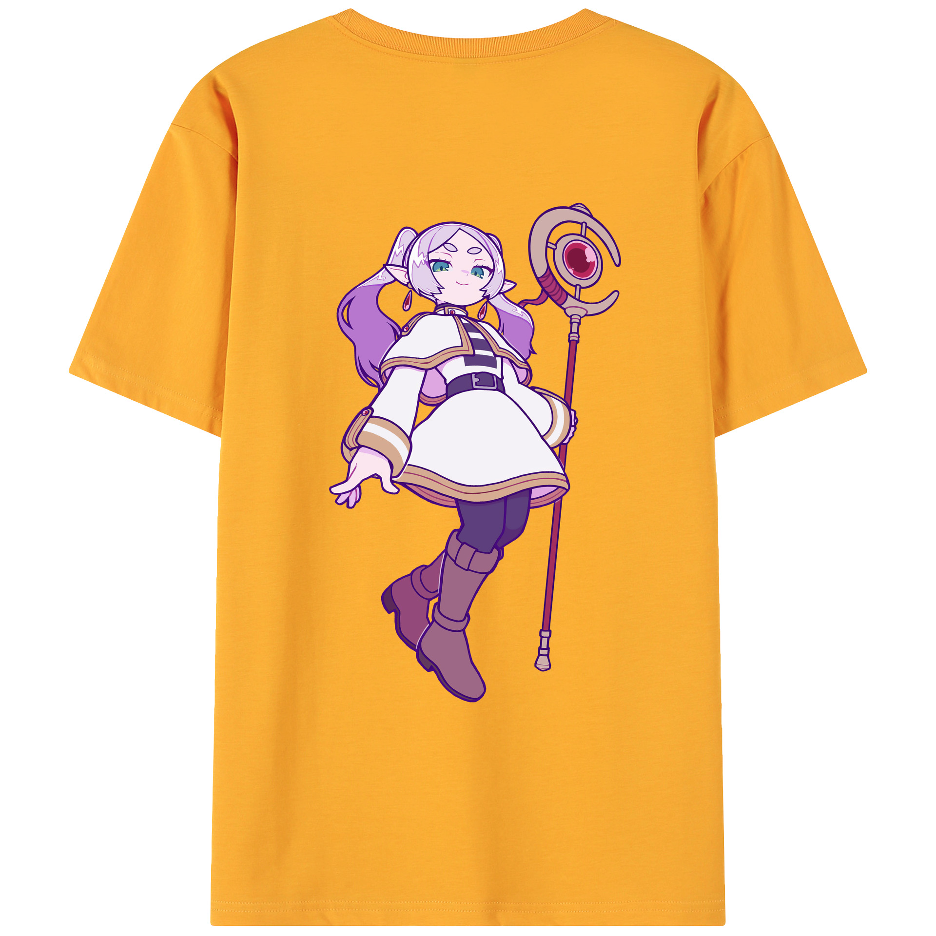 （画像用） 葬送のフリーレン Frieren 綿100％ メンズ半袖Tシャツ（バックプリント） 通気性