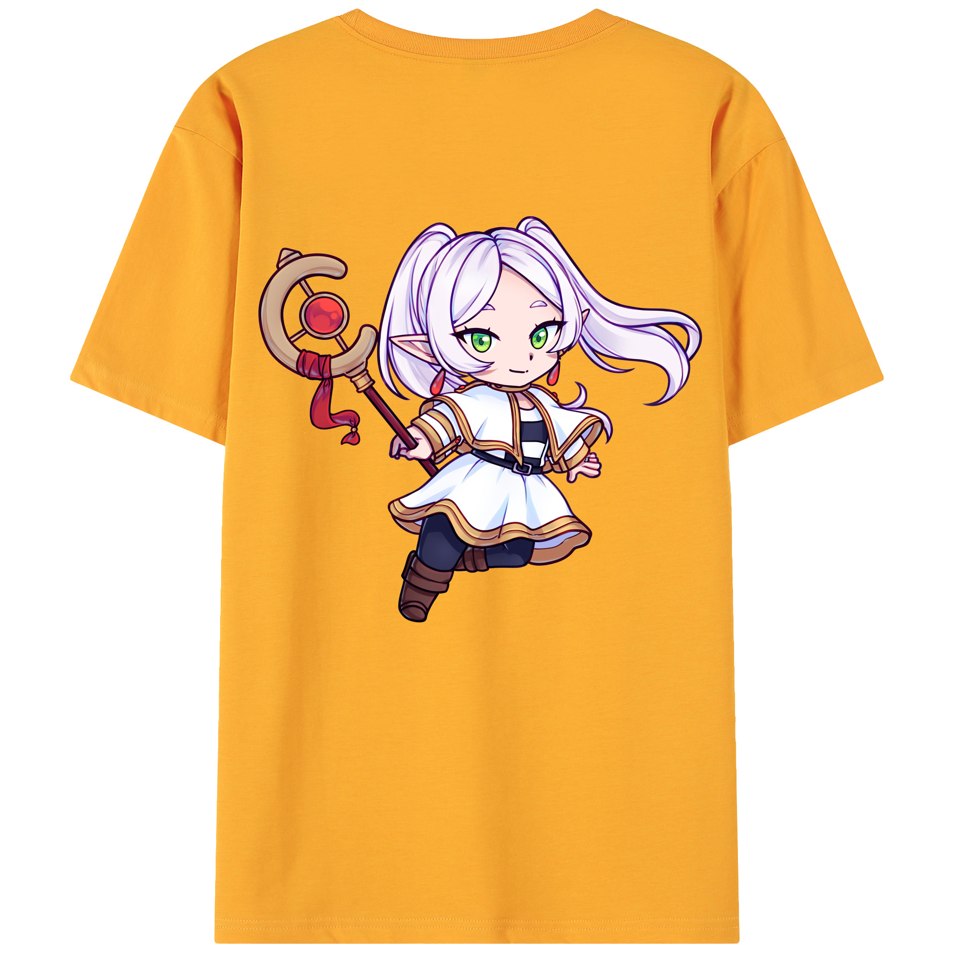 （画像用） 葬送のフリーレン Frieren 綿100％ メンズ半袖Tシャツ（バックプリント） 通気性