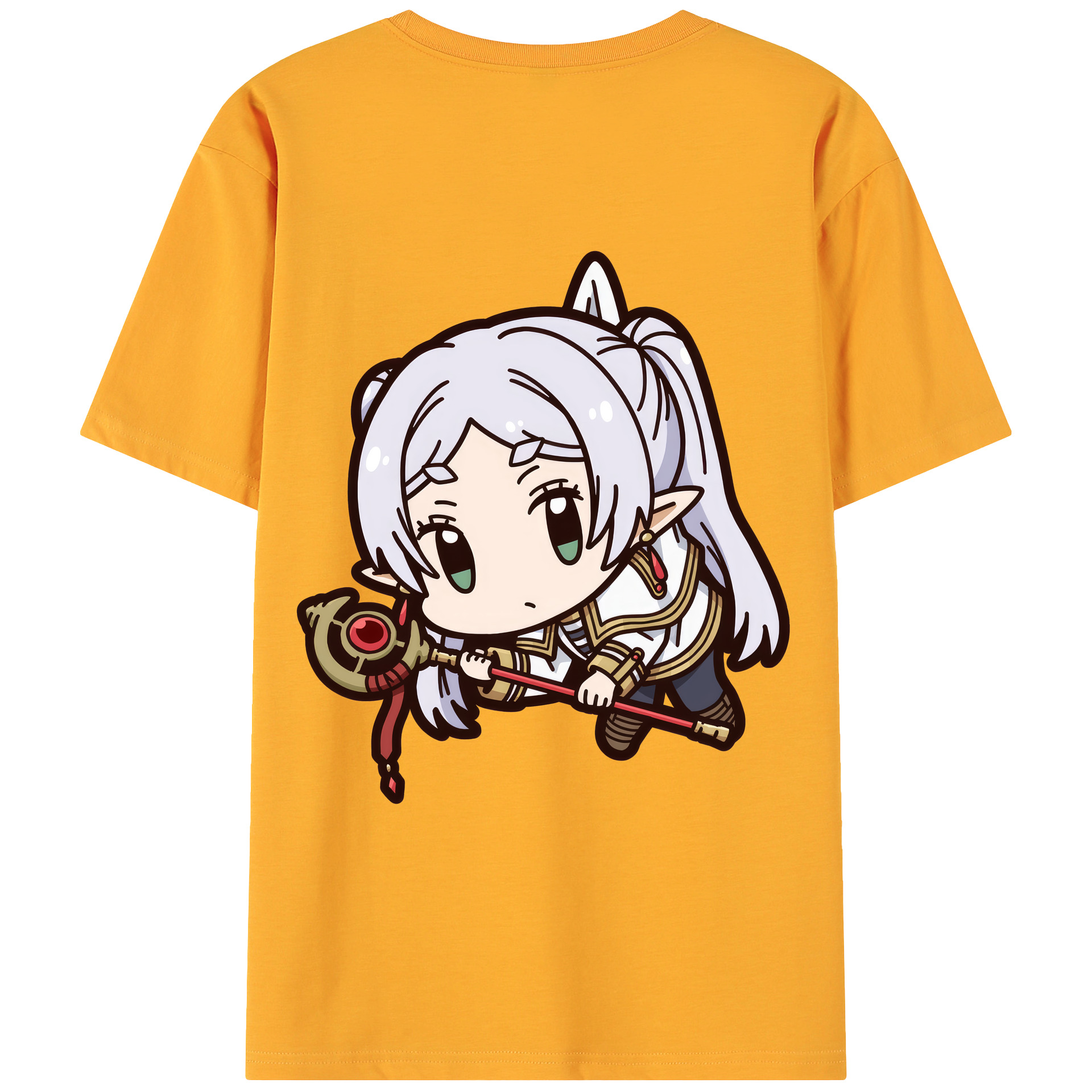 （画像用） 葬送のフリーレン Frieren 綿100％ メンズ半袖Tシャツ（バックプリント） 通気性