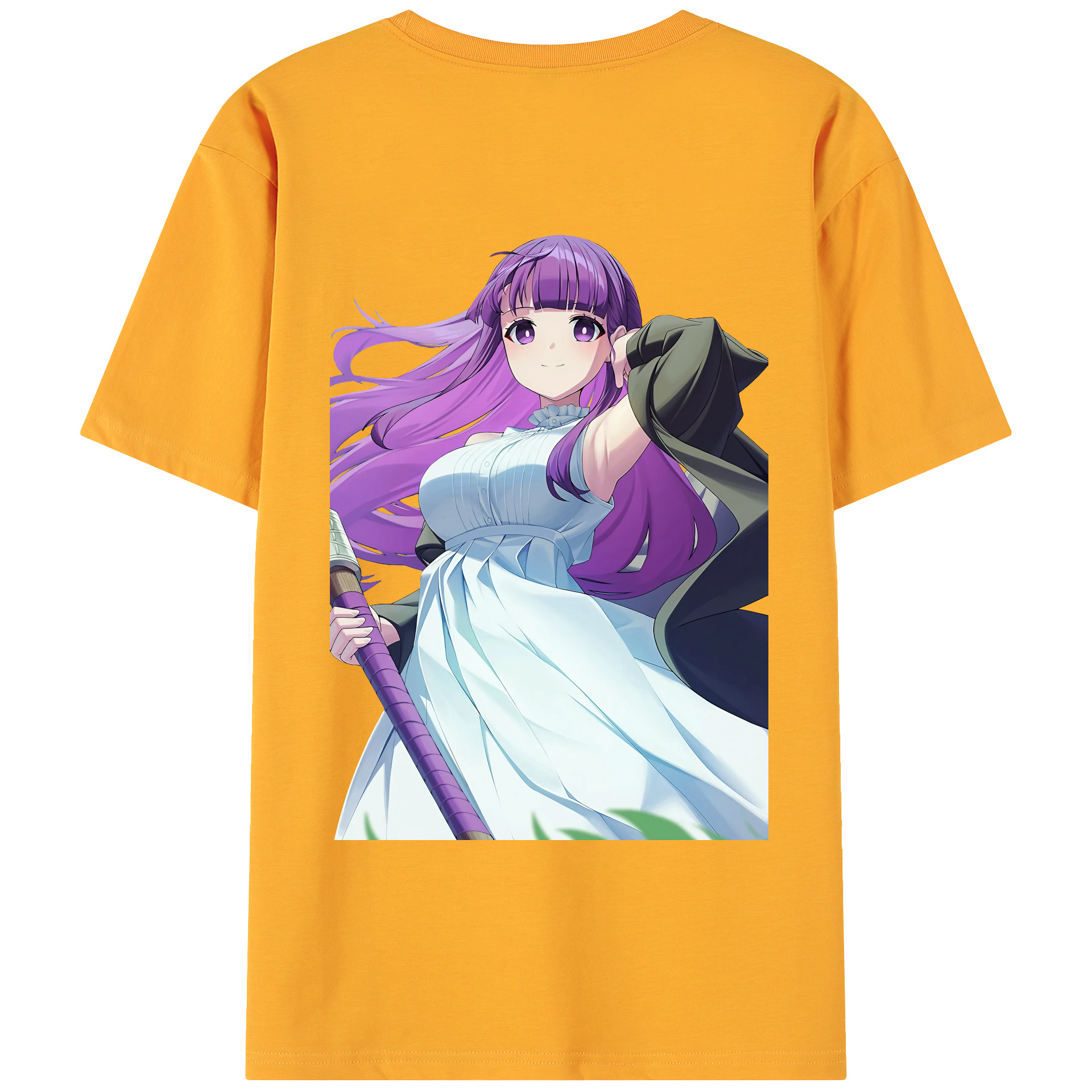 （画像用） 葬送のフリーレン Frieren 綿100％ メンズ半袖Tシャツ（バックプリント） 通気性