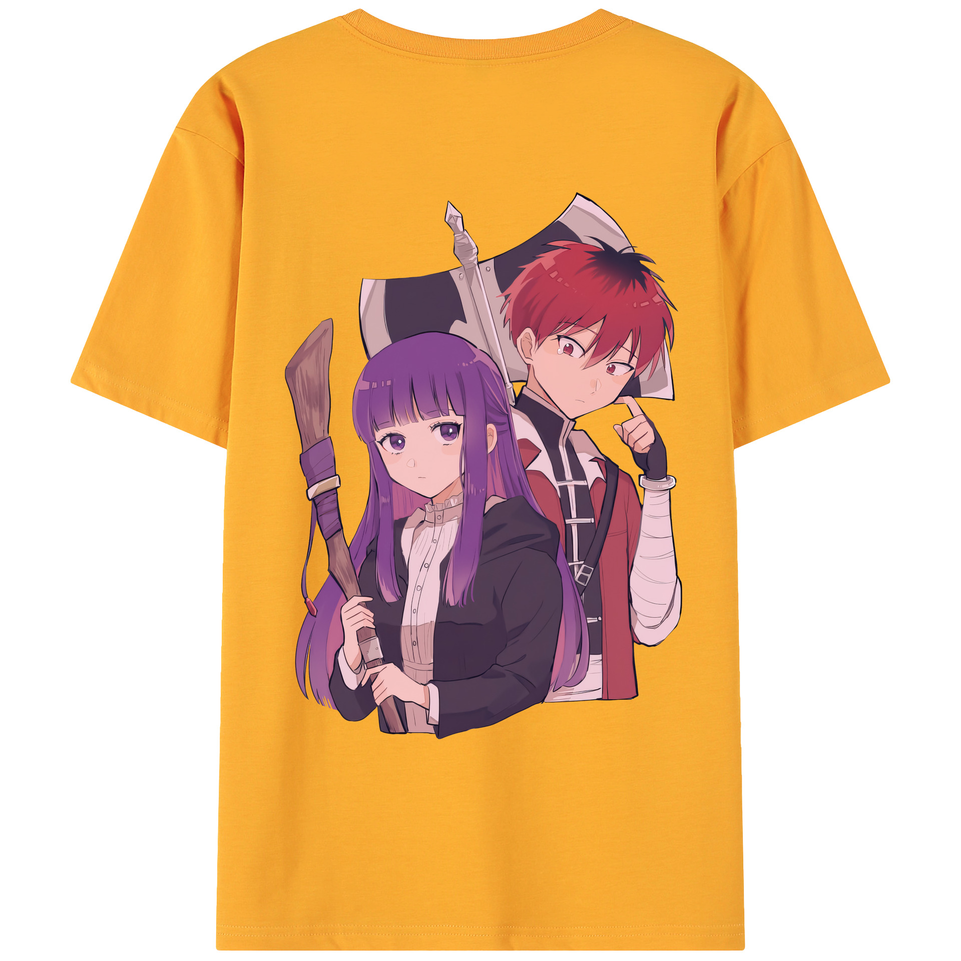 （画像用） 葬送のフリーレン Frieren 綿100％ メンズ半袖Tシャツ（バックプリント） 通気性