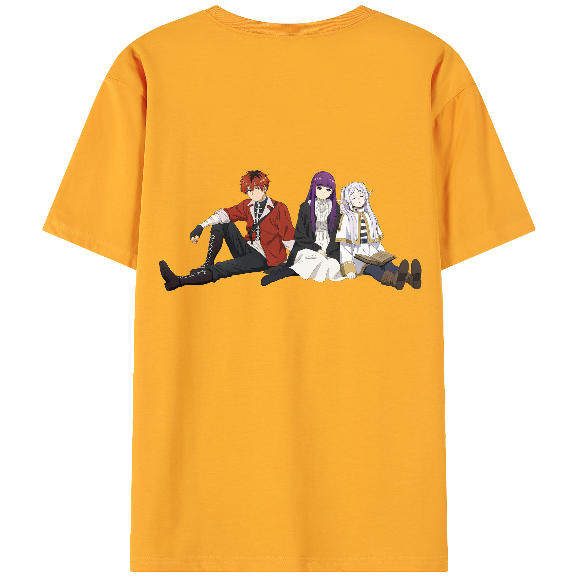 （画像用） 葬送のフリーレン Frieren 綿100％ メンズ半袖Tシャツ（バックプリント） 通気性