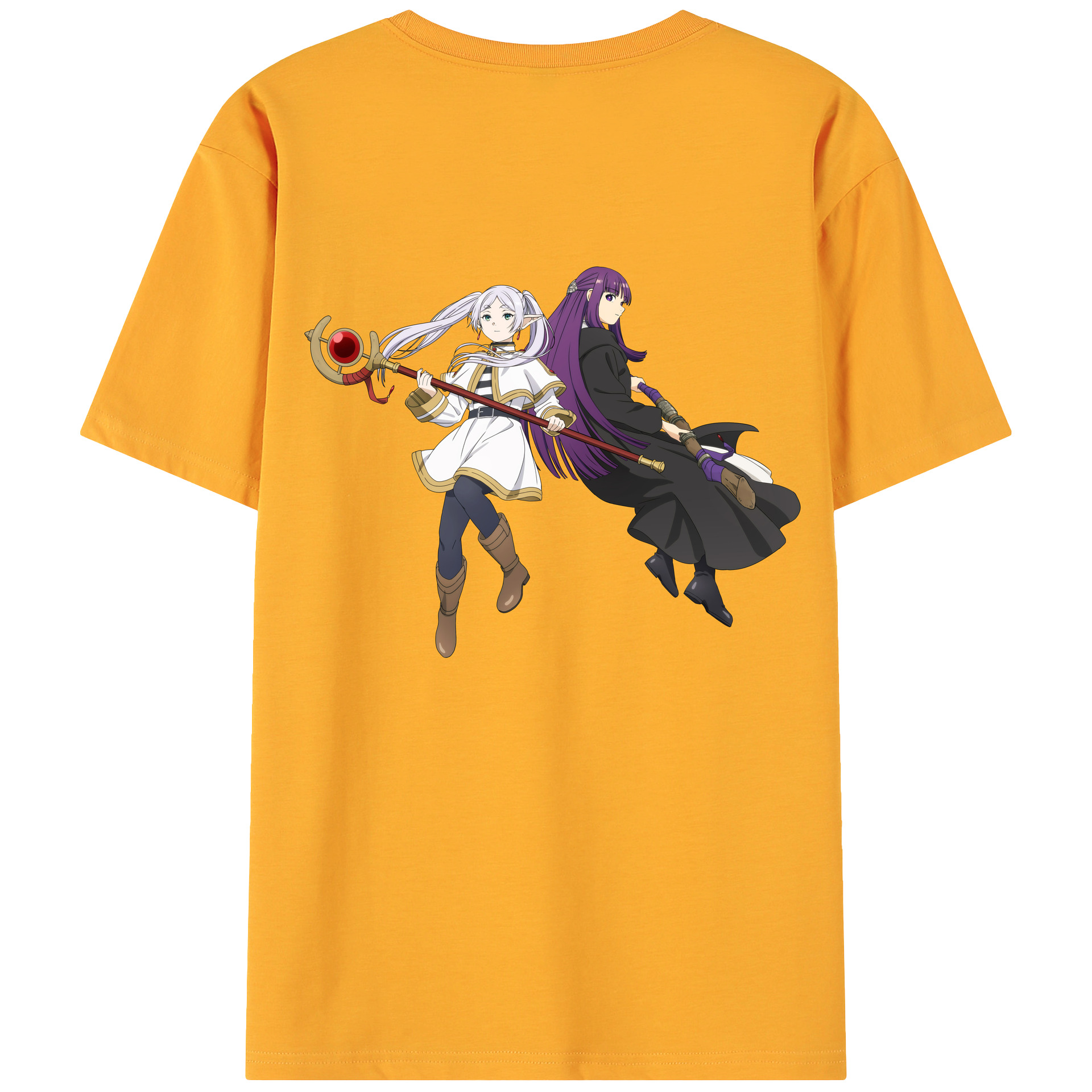 （画像用） 葬送のフリーレン Frieren 綿100％ メンズ半袖Tシャツ（バックプリント） 通気性