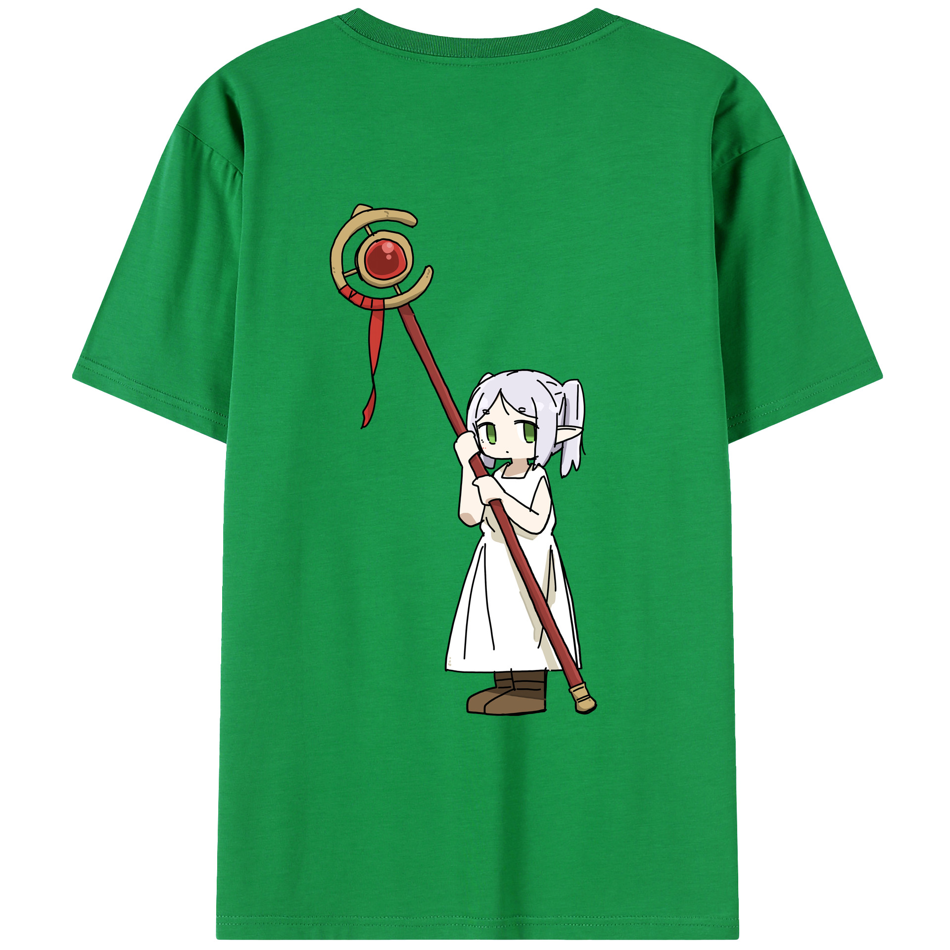 （画像用） 葬送のフリーレン Frieren 綿100％ メンズ半袖Tシャツ（バックプリント） 通気性