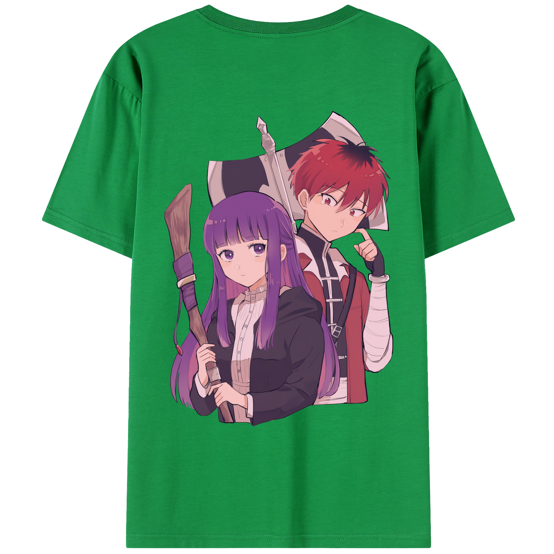 （画像用） 葬送のフリーレン Frieren 綿100％ メンズ半袖Tシャツ（バックプリント） 通気性
