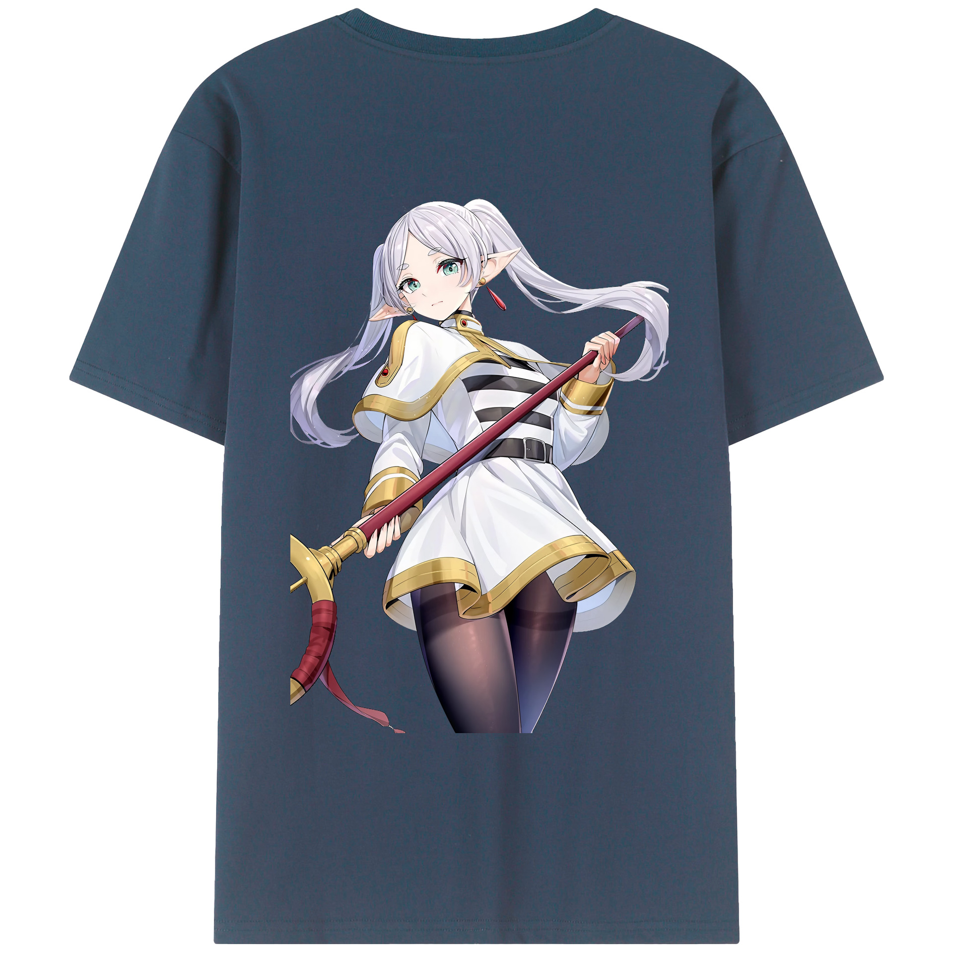（画像用） 葬送のフリーレン Frieren 綿100％ メンズ半袖Tシャツ（バックプリント） 通気性