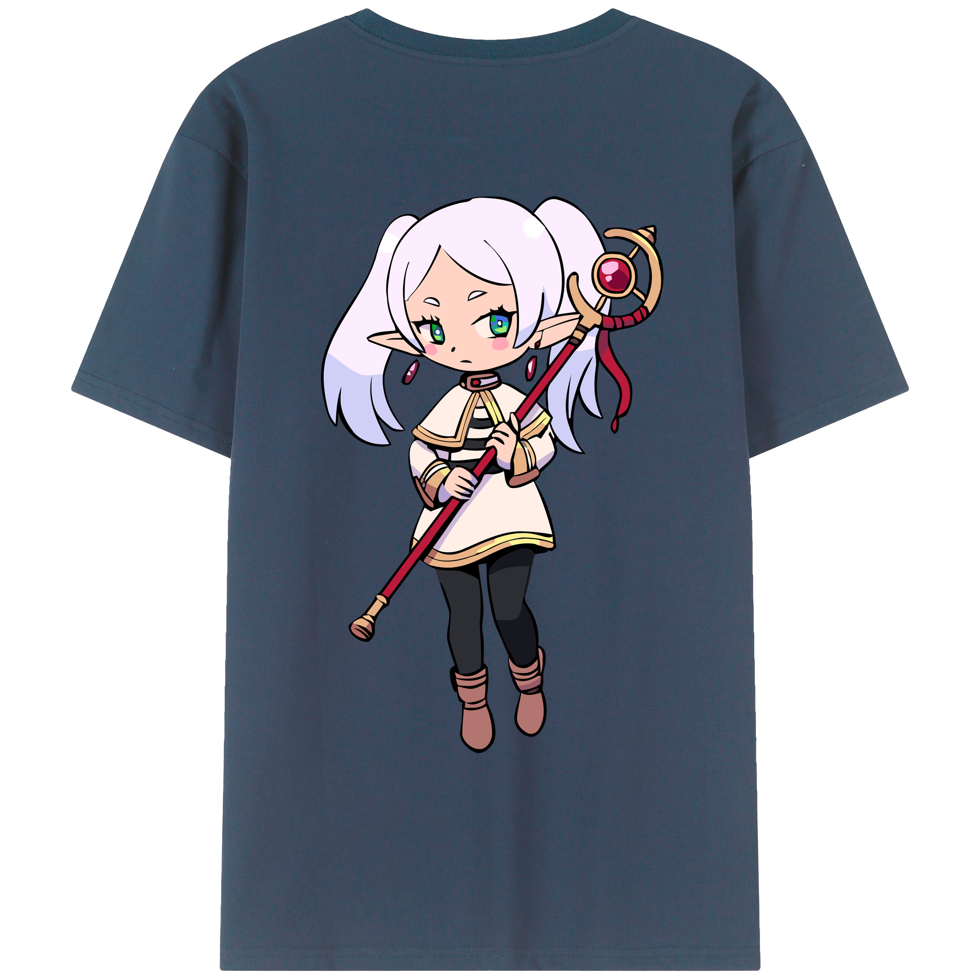 （画像用） 葬送のフリーレン Frieren 綿100％ メンズ半袖Tシャツ（バックプリント） 通気性