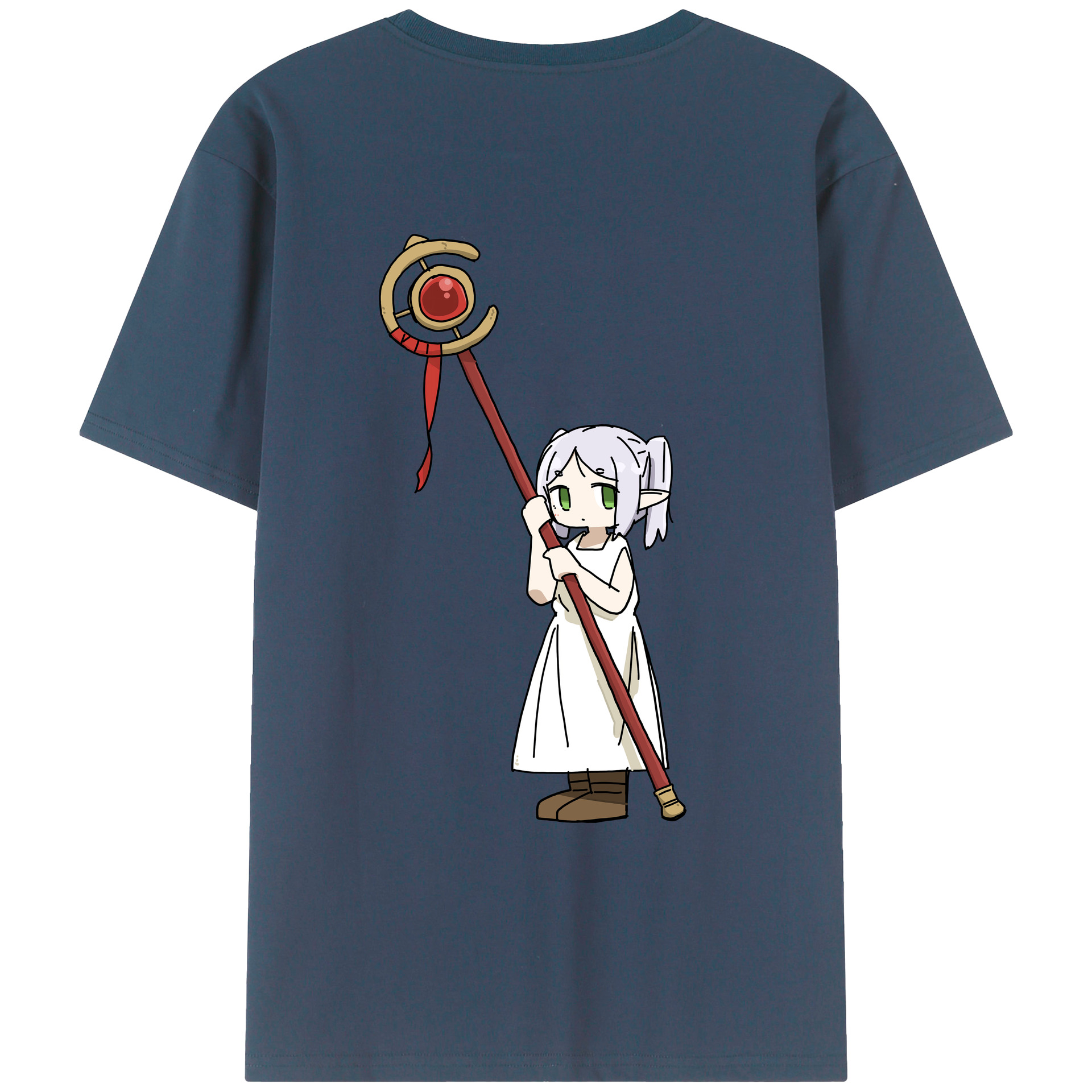（画像用） 葬送のフリーレン Frieren 綿100％ メンズ半袖Tシャツ（バックプリント） 通気性