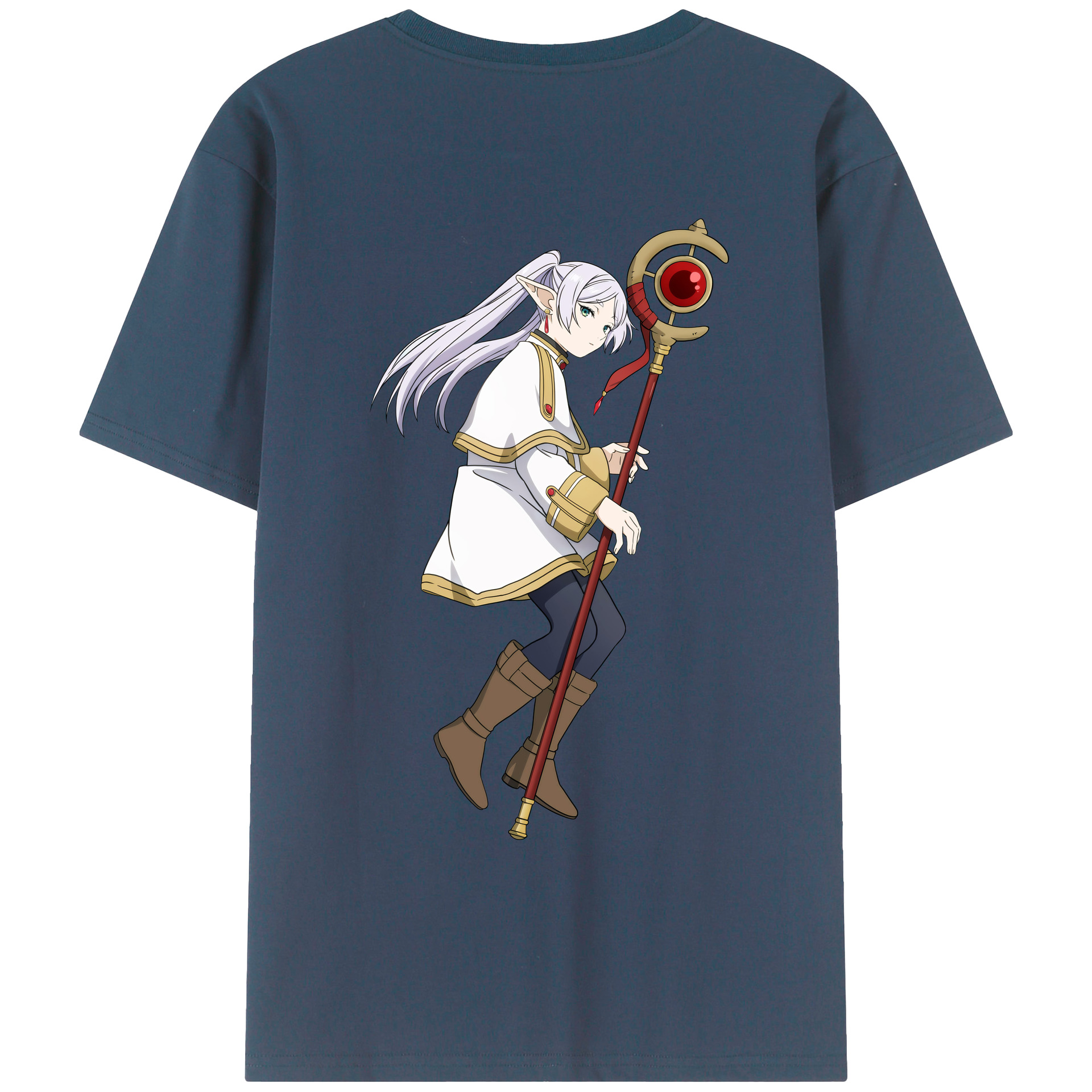 （画像用） 葬送のフリーレン Frieren 綿100％ メンズ半袖Tシャツ（バックプリント） 通気性