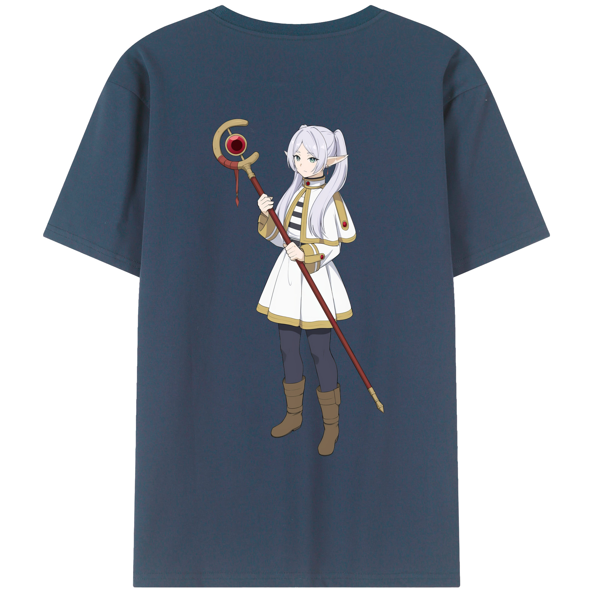 （画像用） 葬送のフリーレン Frieren 綿100％ メンズ半袖Tシャツ（バックプリント） 通気性
