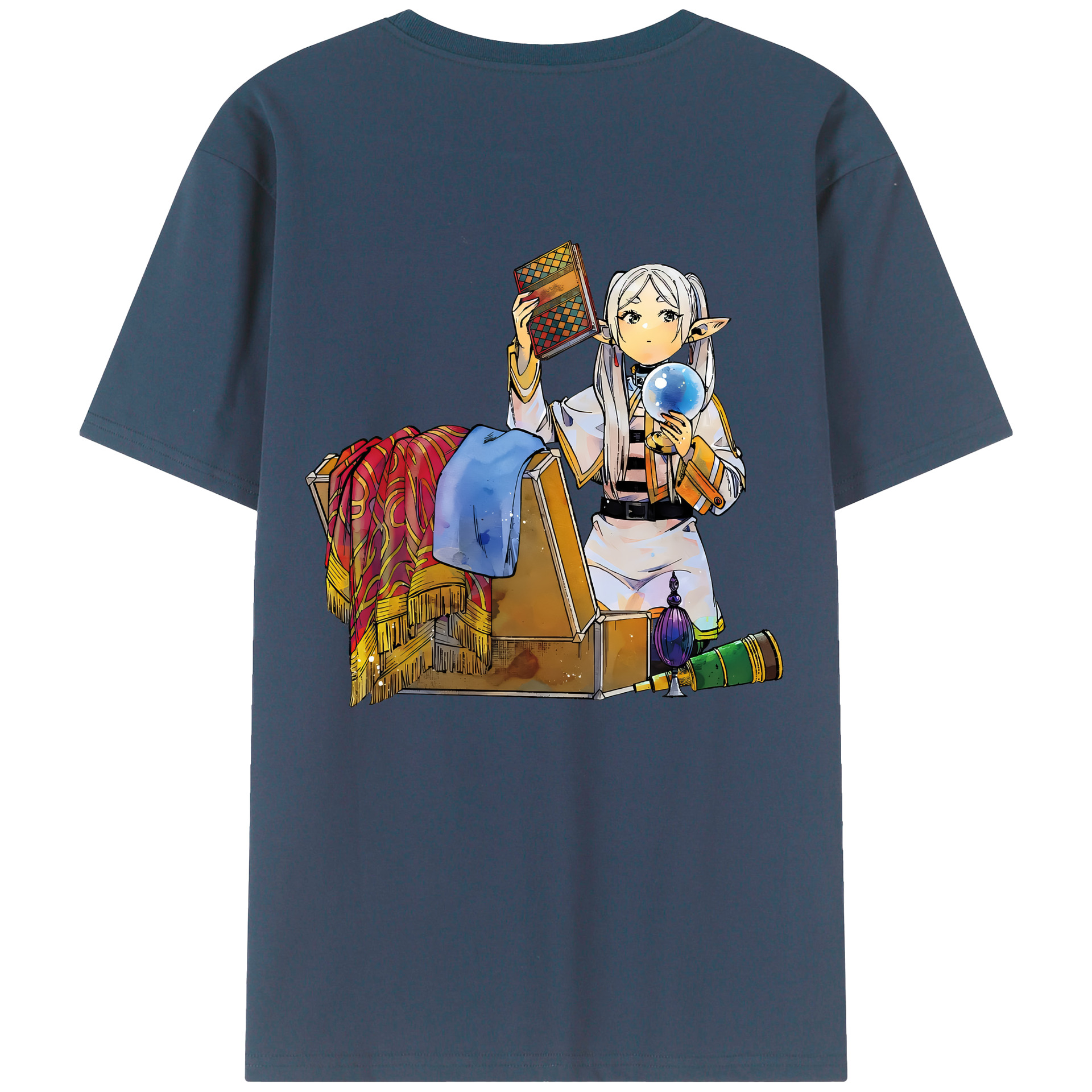 （画像用） 葬送のフリーレン Frieren 綿100％ メンズ半袖Tシャツ（バックプリント） 通気性