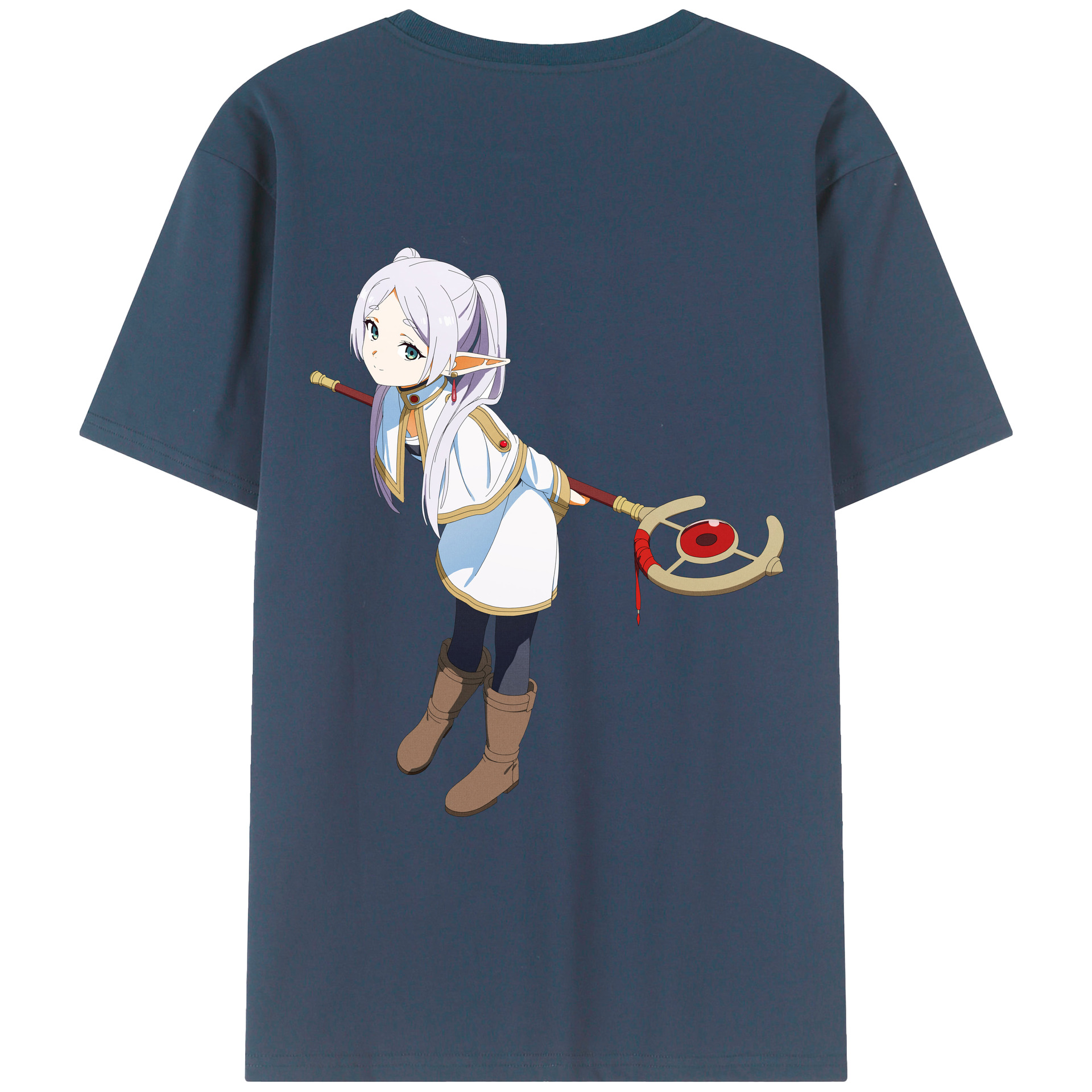 （画像用） 葬送のフリーレン Frieren 綿100％ メンズ半袖Tシャツ（バックプリント） 通気性