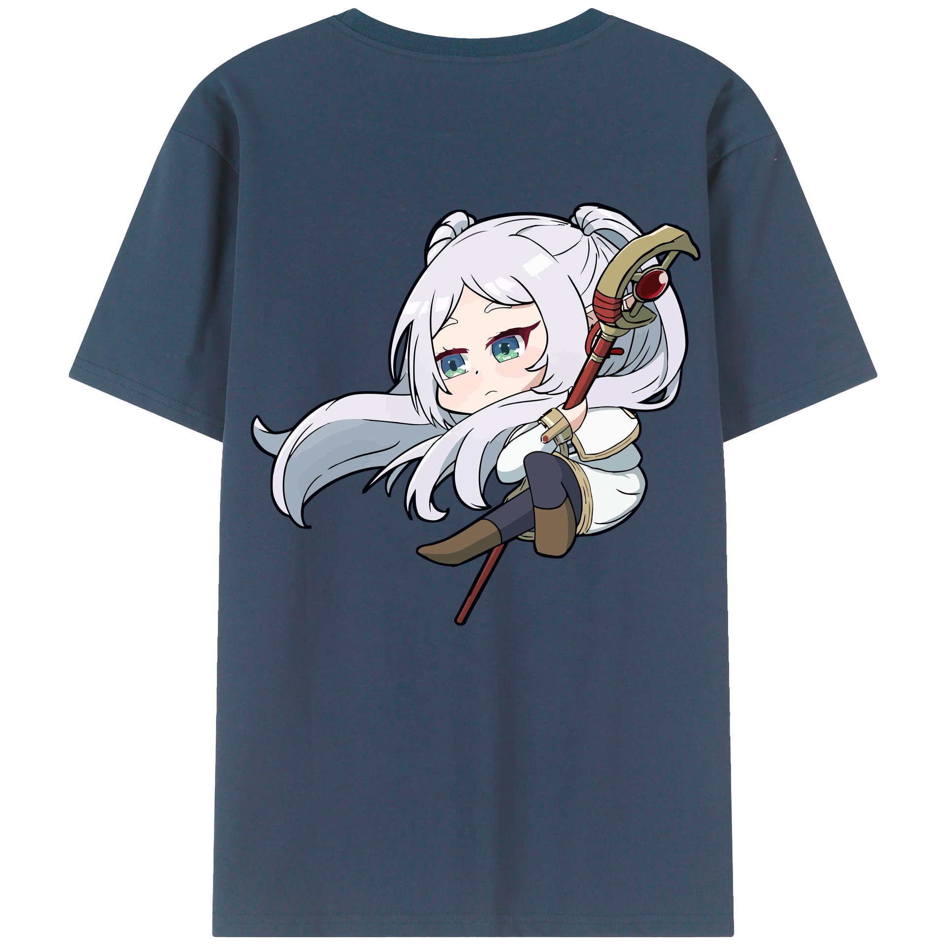 （画像用） 葬送のフリーレン Frieren 綿100％ メンズ半袖Tシャツ（バックプリント） 通気性
