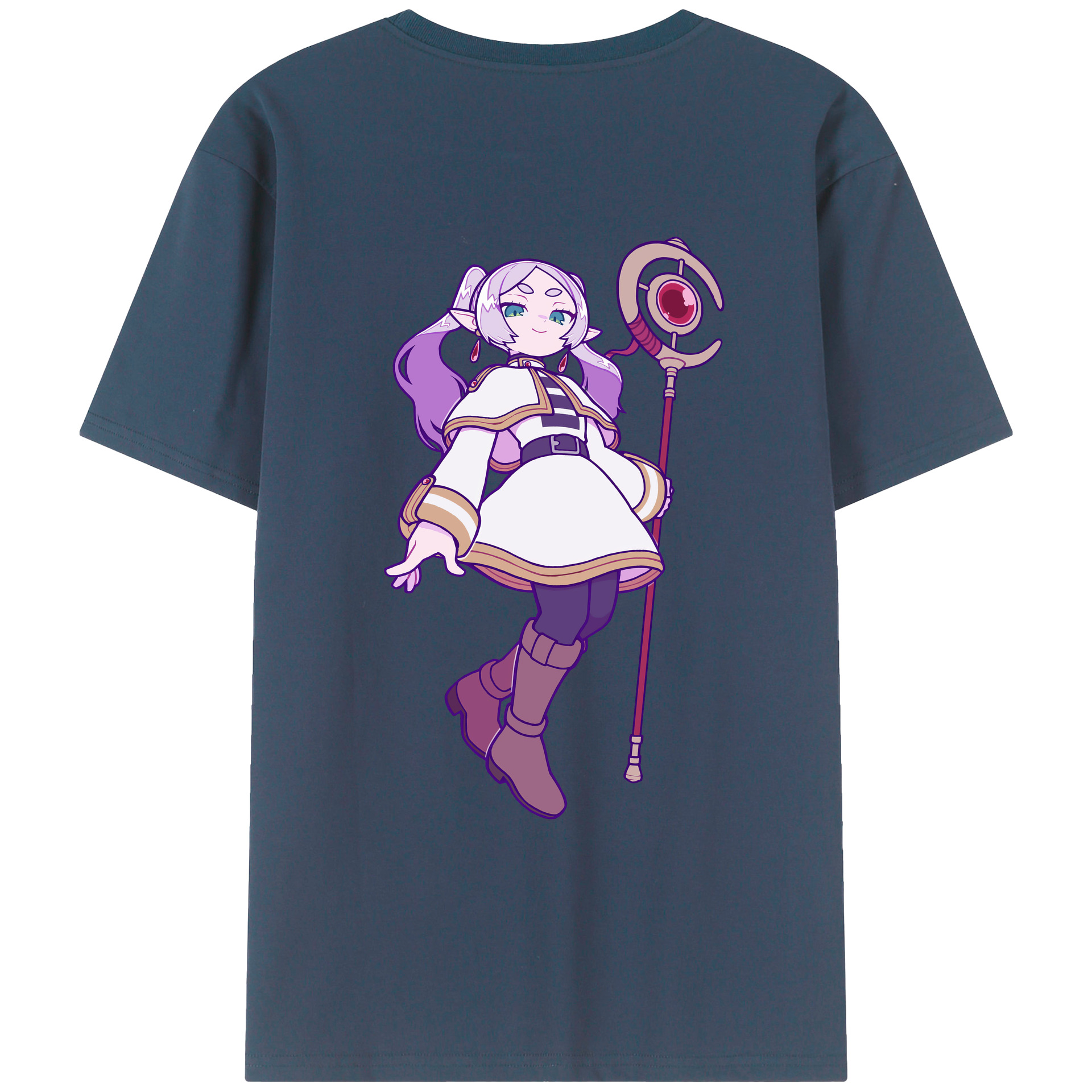 （画像用） 葬送のフリーレン Frieren 綿100％ メンズ半袖Tシャツ（バックプリント） 通気性