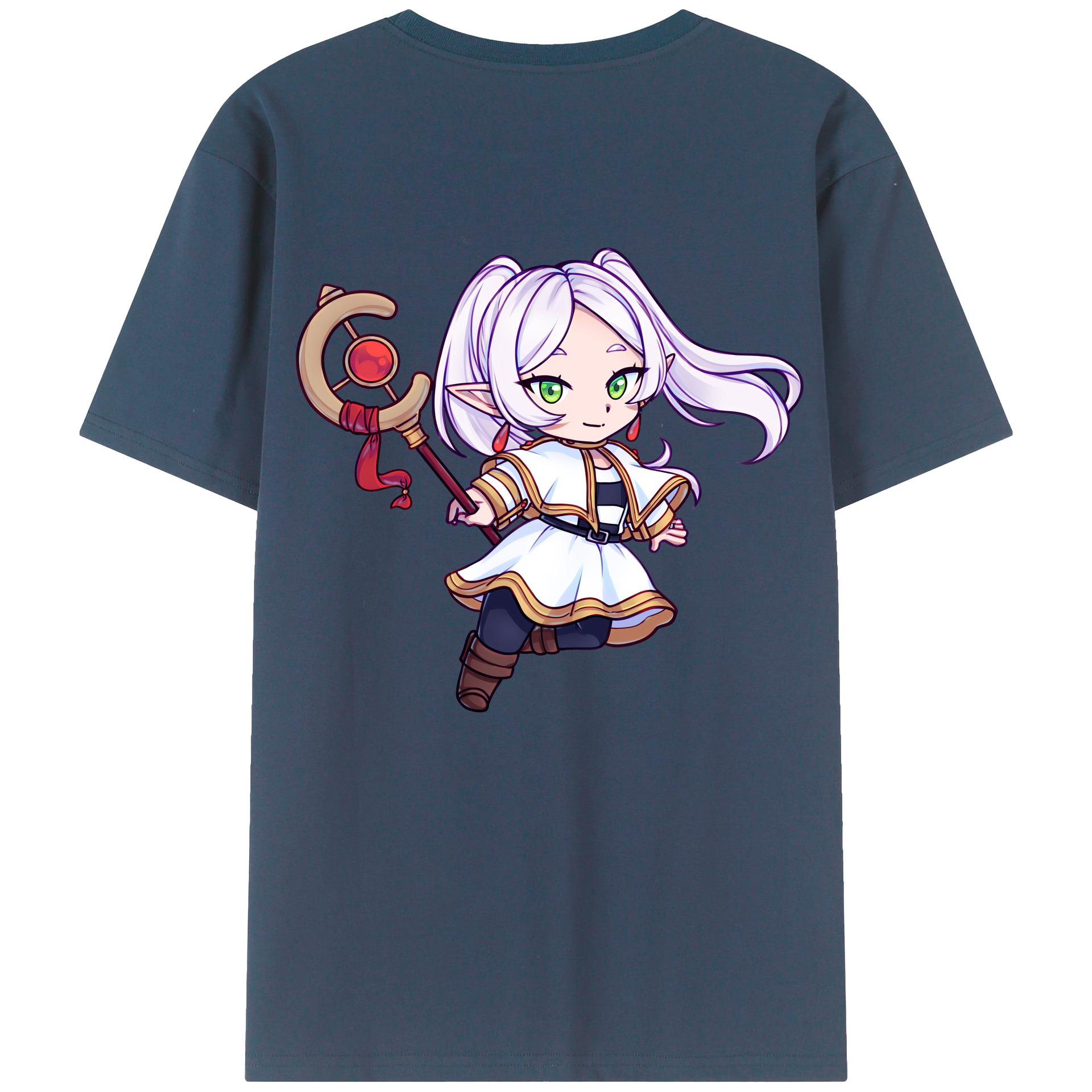 （画像用） 葬送のフリーレン Frieren 綿100％ メンズ半袖Tシャツ（バックプリント） 通気性