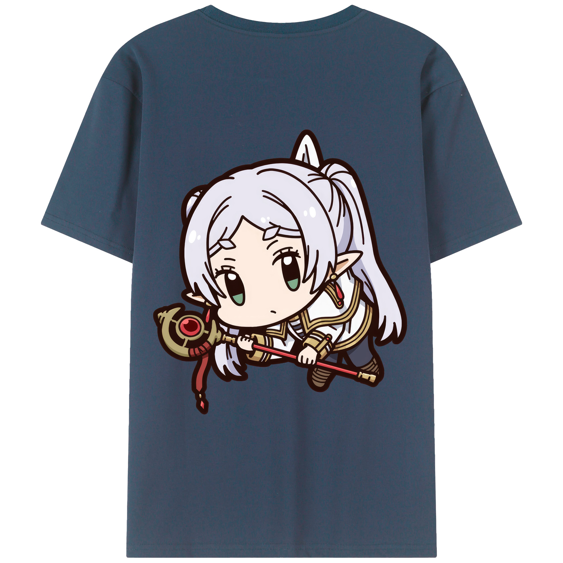 （画像用） 葬送のフリーレン Frieren 綿100％ メンズ半袖Tシャツ（バックプリント） 通気性