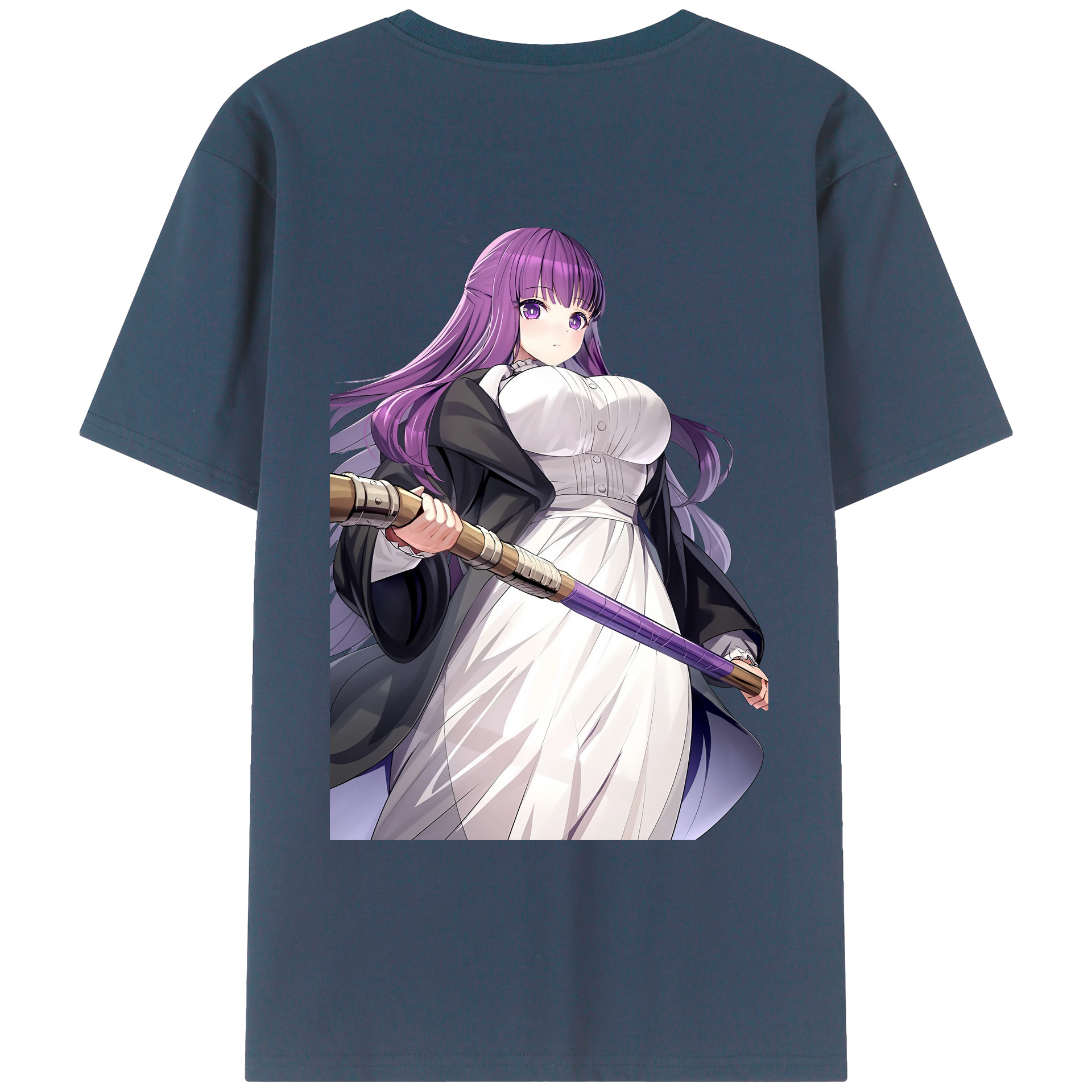 （画像用） 葬送のフリーレン Frieren 綿100％ メンズ半袖Tシャツ（バックプリント） 通気性