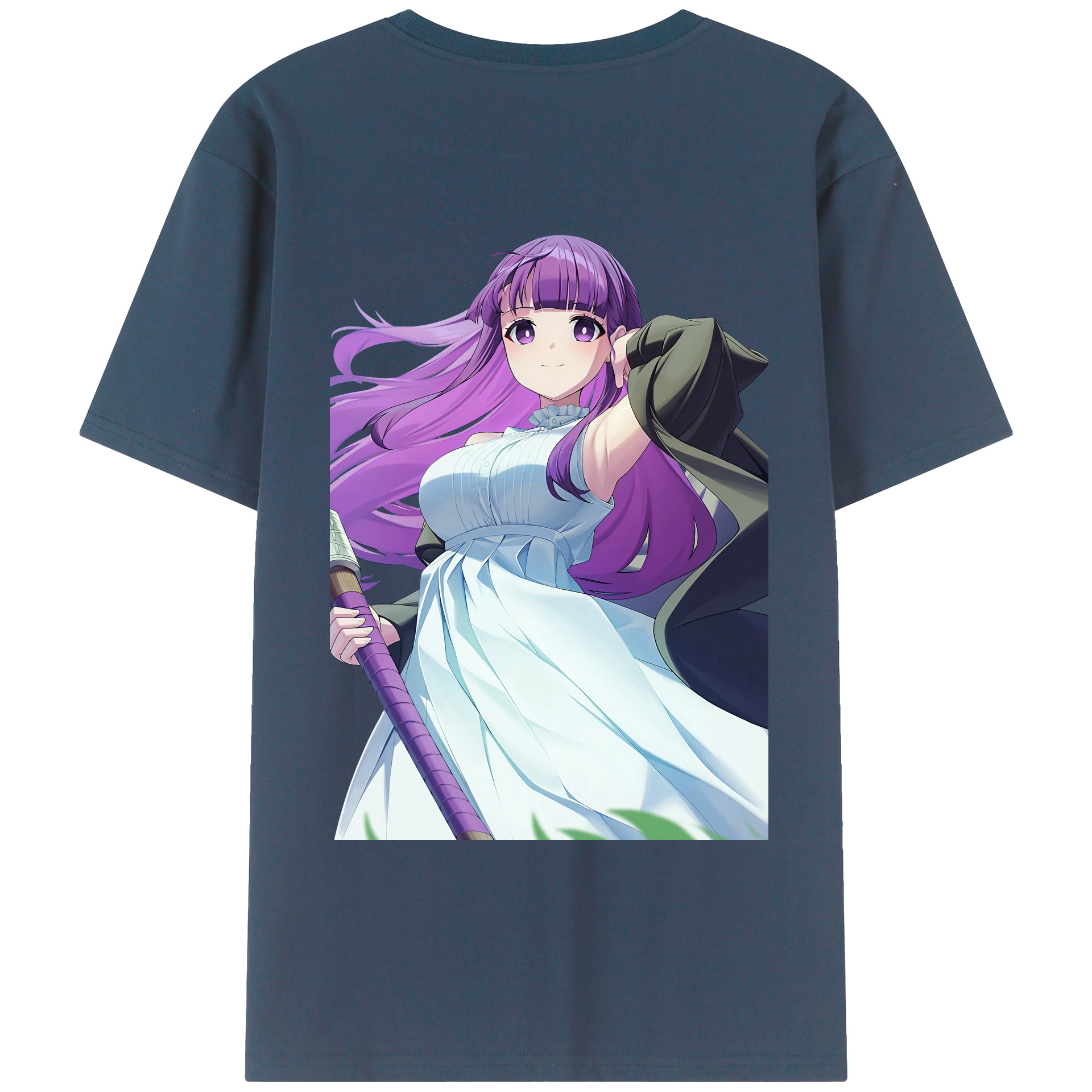 （画像用） 葬送のフリーレン Frieren 綿100％ メンズ半袖Tシャツ（バックプリント） 通気性