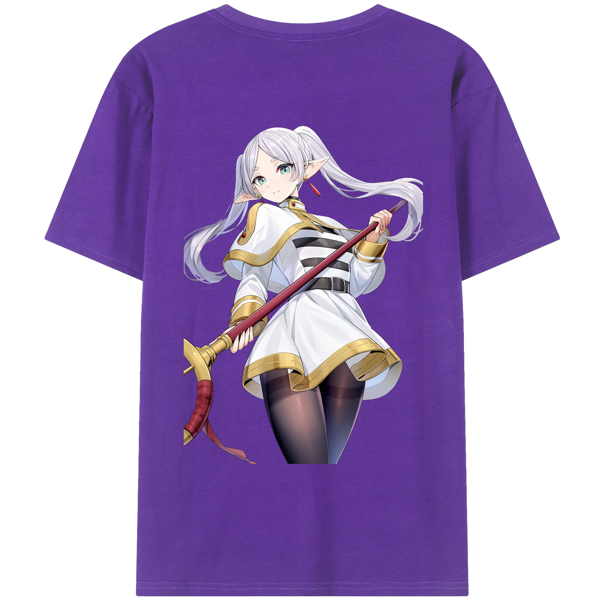 （画像用） 葬送のフリーレン Frieren 綿100％ メンズ半袖Tシャツ（バックプリント） 通気性