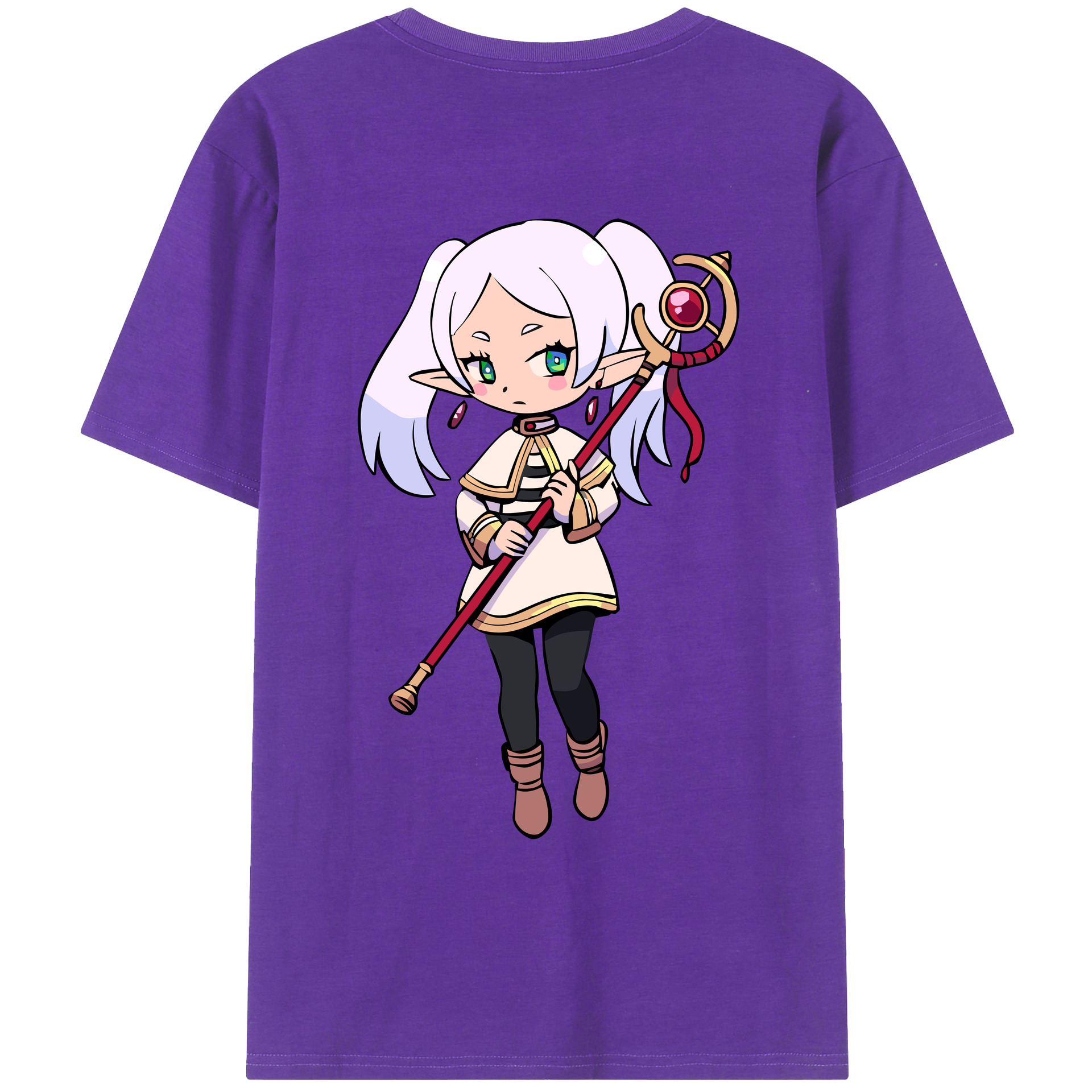 （画像用） 葬送のフリーレン Frieren 綿100％ メンズ半袖Tシャツ（バックプリント） 通気性