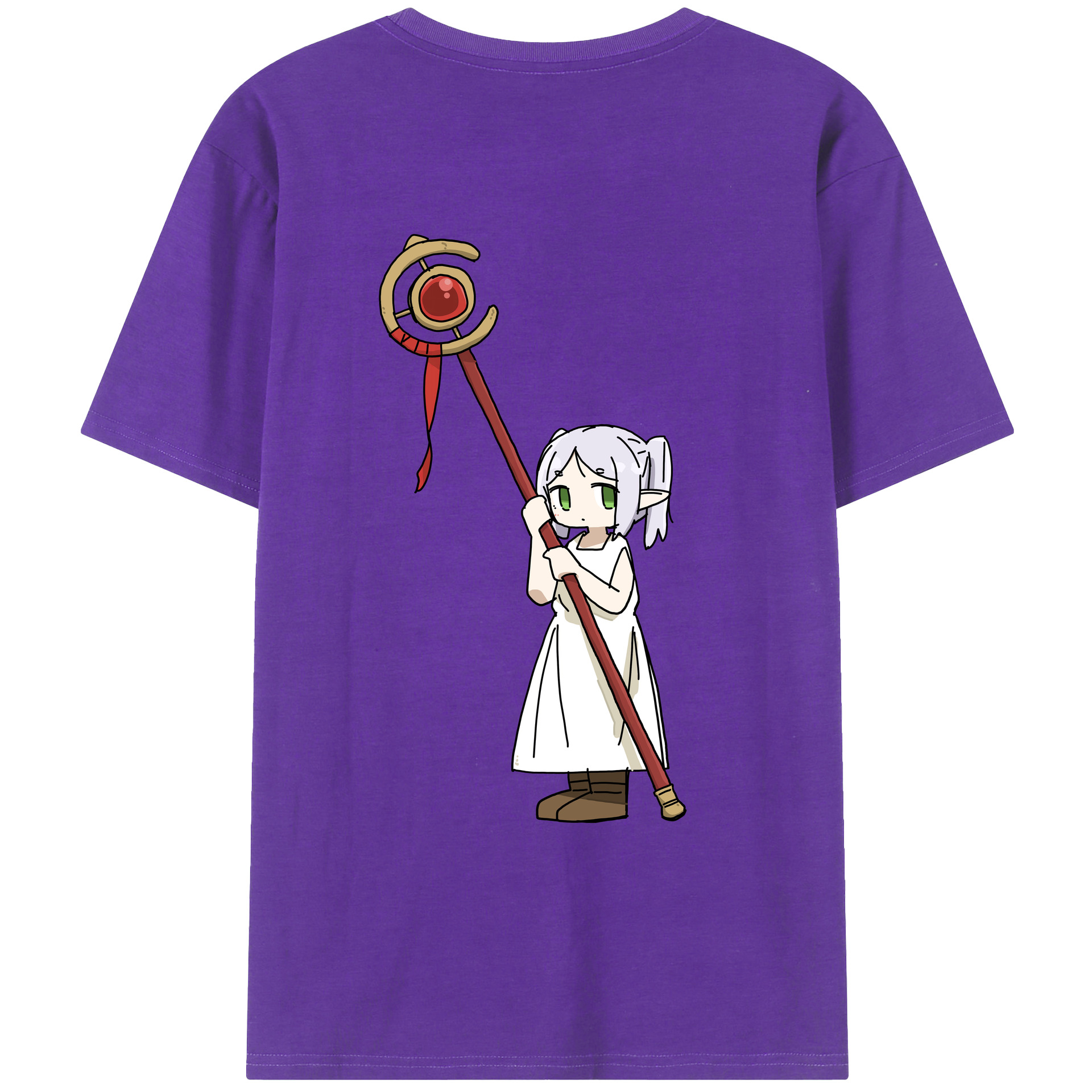 （画像用） 葬送のフリーレン Frieren 綿100％ メンズ半袖Tシャツ（バックプリント） 通気性