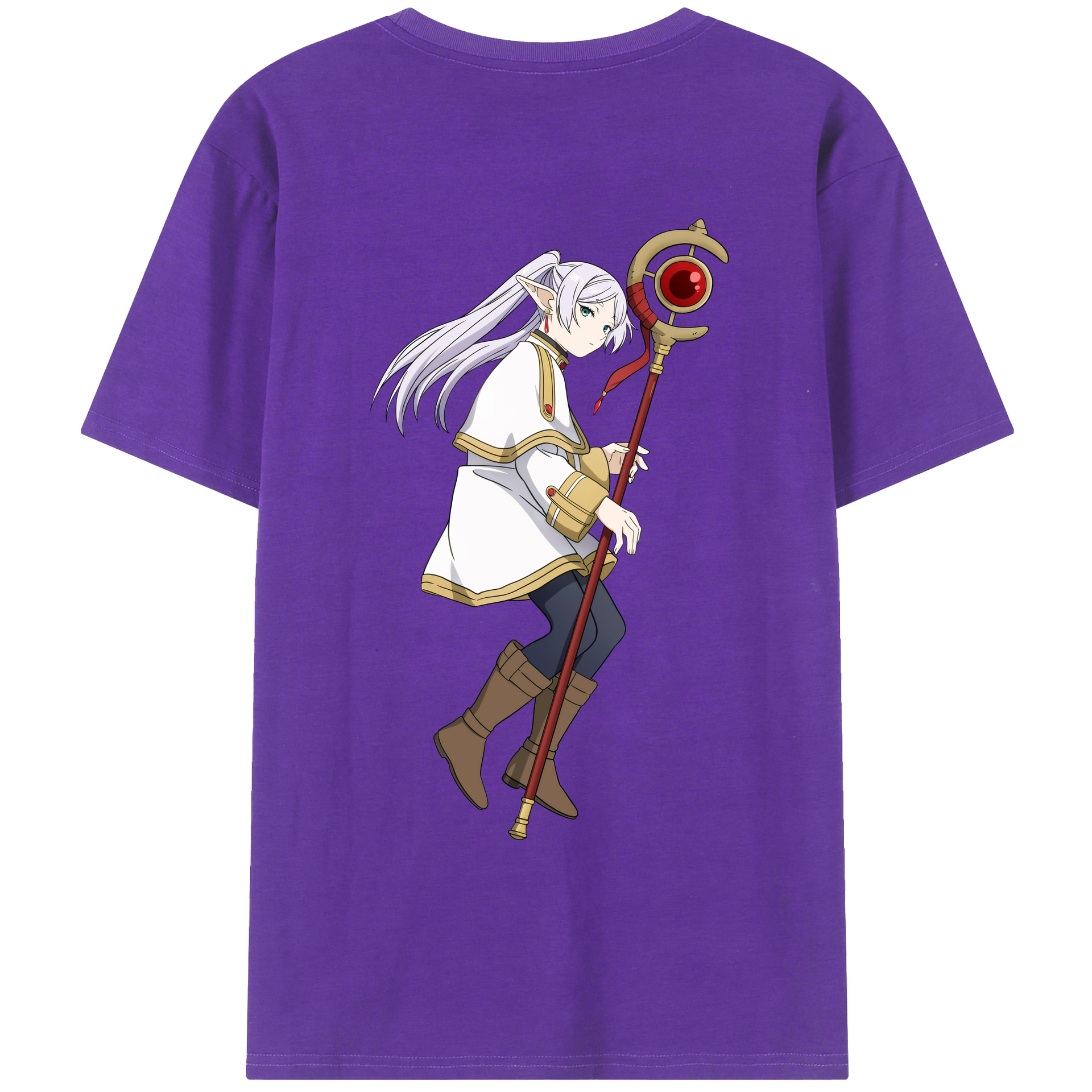 （画像用） 葬送のフリーレン Frieren 綿100％ メンズ半袖Tシャツ（バックプリント） 通気性
