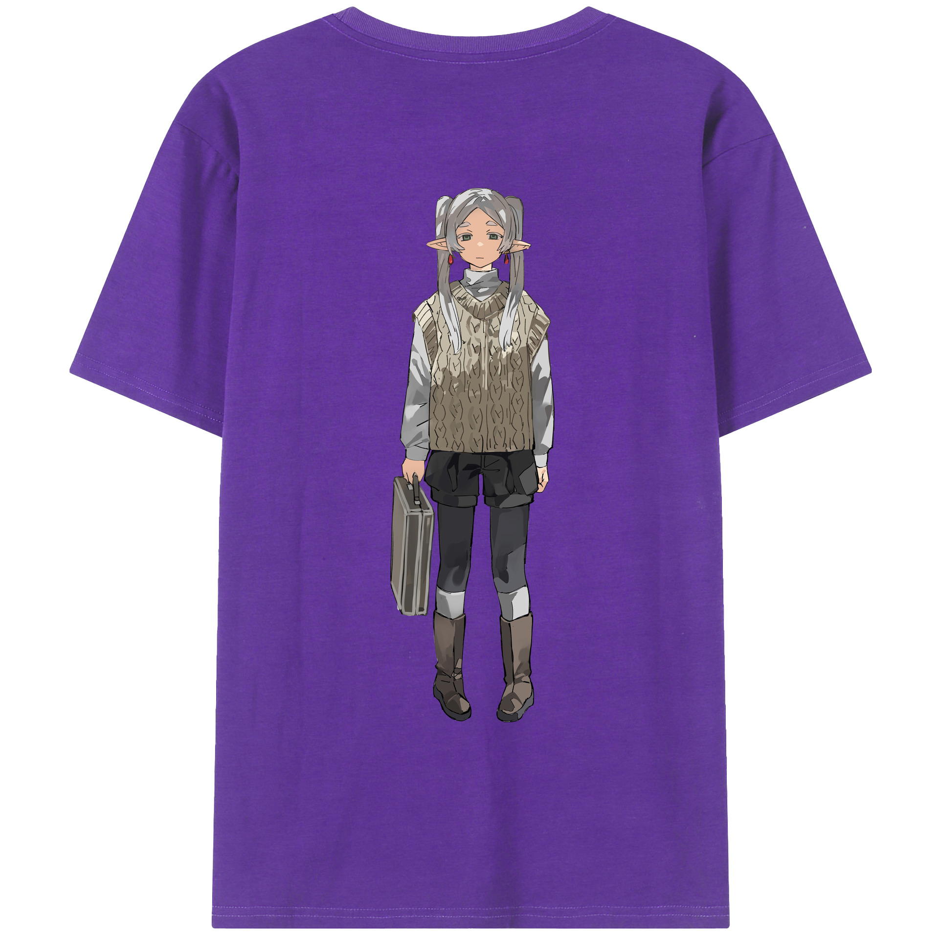 （画像用） 葬送のフリーレン Frieren 綿100％ メンズ半袖Tシャツ（バックプリント） 通気性