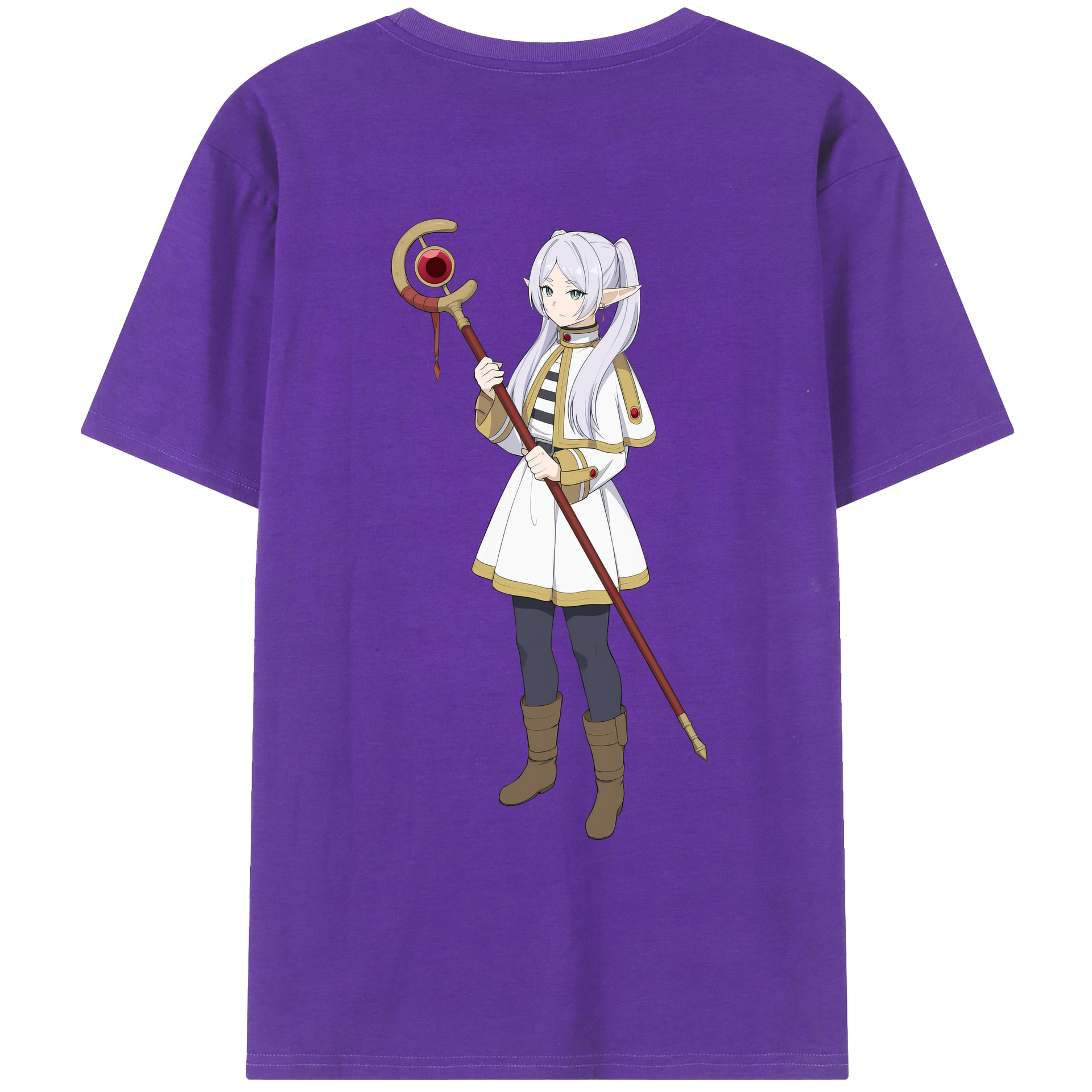（画像用） 葬送のフリーレン Frieren 綿100％ メンズ半袖Tシャツ（バックプリント） 通気性