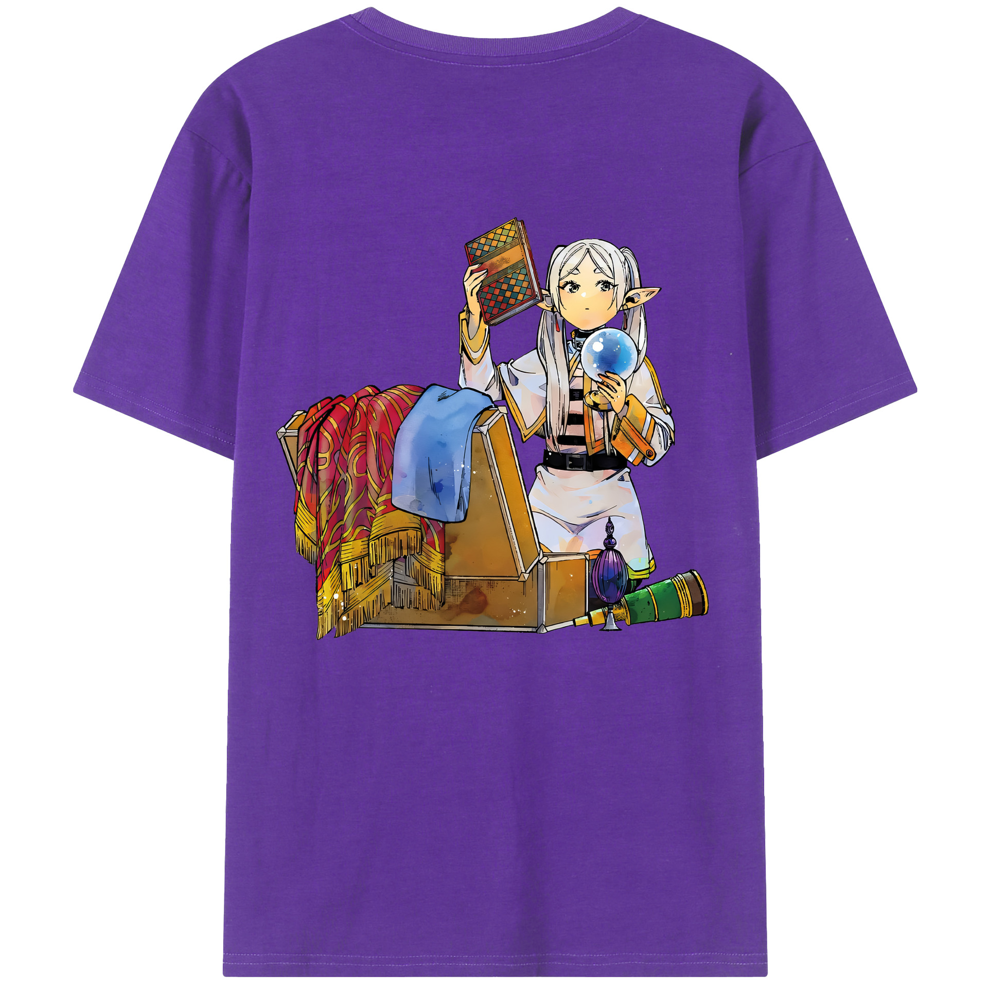 （画像用） 葬送のフリーレン Frieren 綿100％ メンズ半袖Tシャツ（バックプリント） 通気性