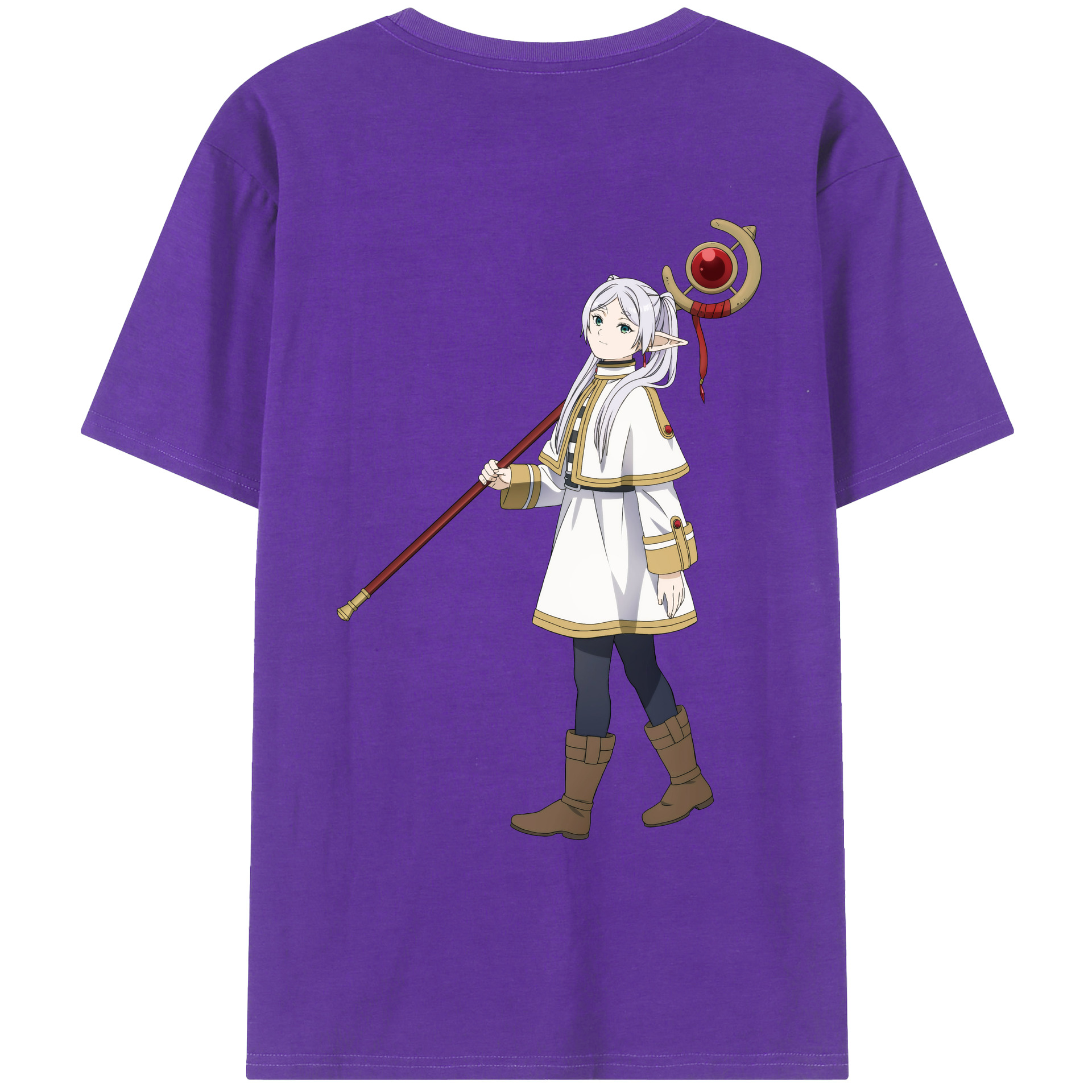 （画像用） 葬送のフリーレン Frieren 綿100％ メンズ半袖Tシャツ（バックプリント） 通気性