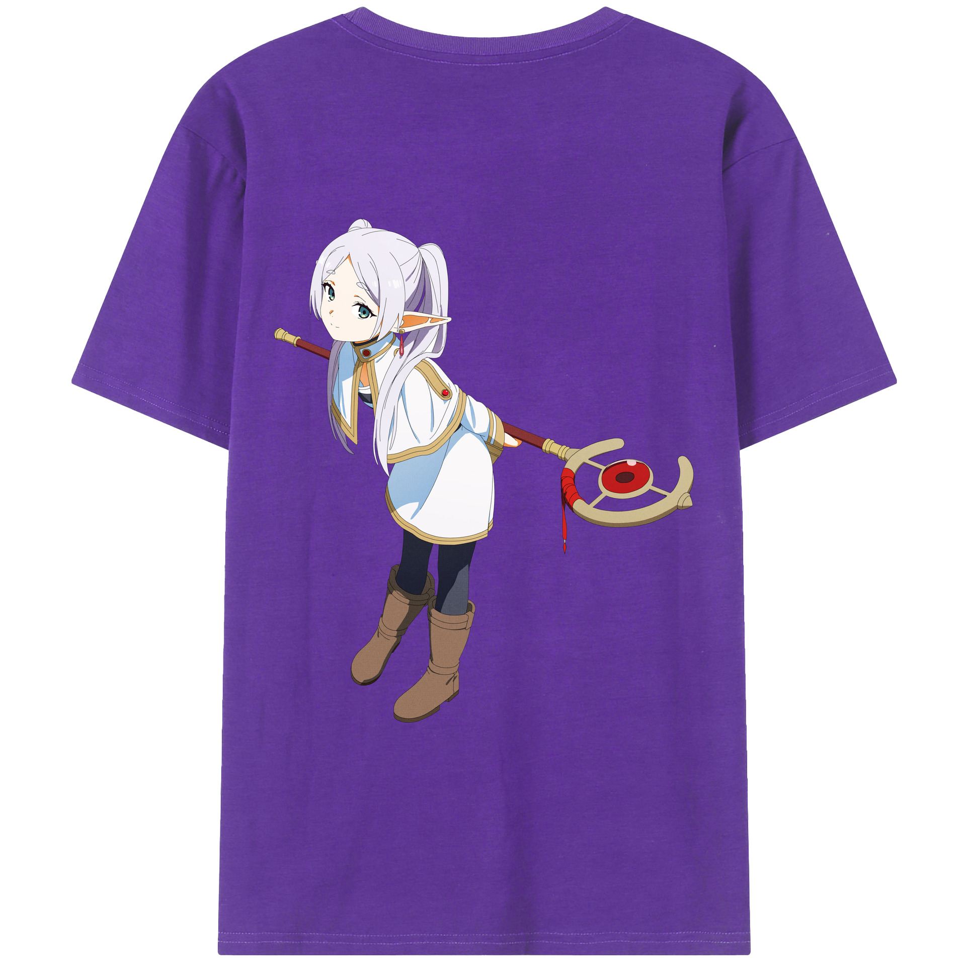 （画像用） 葬送のフリーレン Frieren 綿100％ メンズ半袖Tシャツ（バックプリント） 通気性