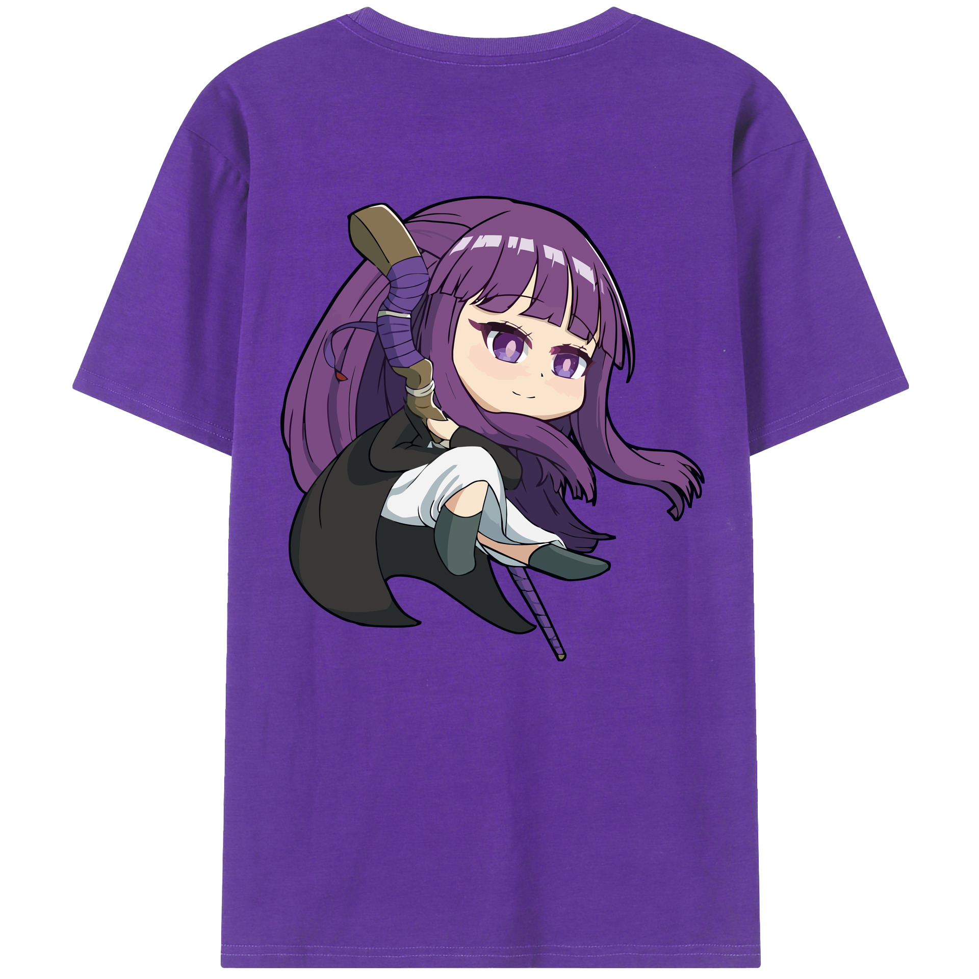 （画像用） 葬送のフリーレン Frieren 綿100％ メンズ半袖Tシャツ（バックプリント） 通気性