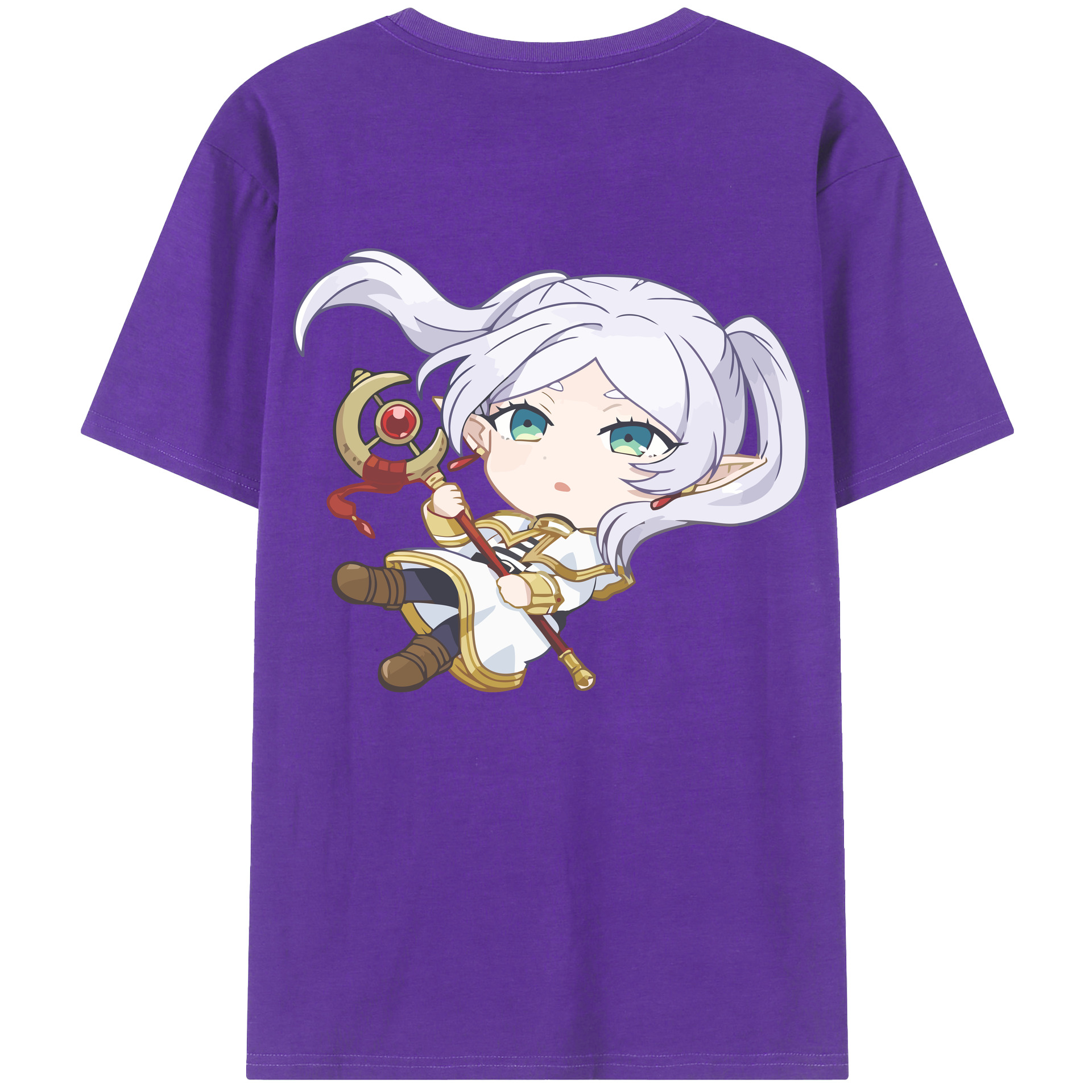 （画像用） 葬送のフリーレン Frieren 綿100％ メンズ半袖Tシャツ（バックプリント） 通気性