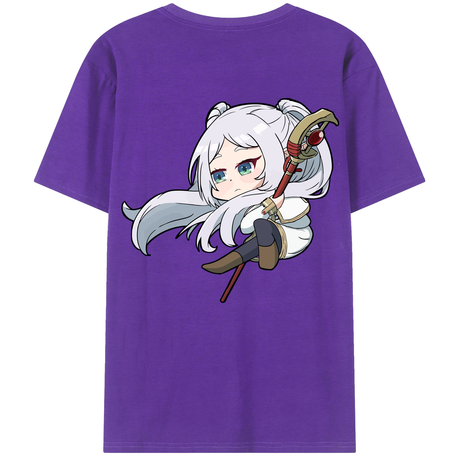 （画像用） 葬送のフリーレン Frieren 綿100％ メンズ半袖Tシャツ（バックプリント） 通気性