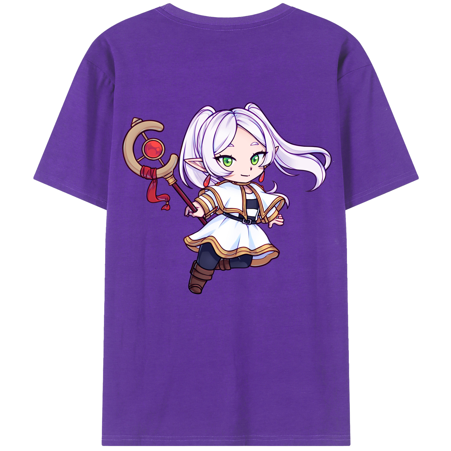 （画像用） 葬送のフリーレン Frieren 綿100％ メンズ半袖Tシャツ（バックプリント） 通気性