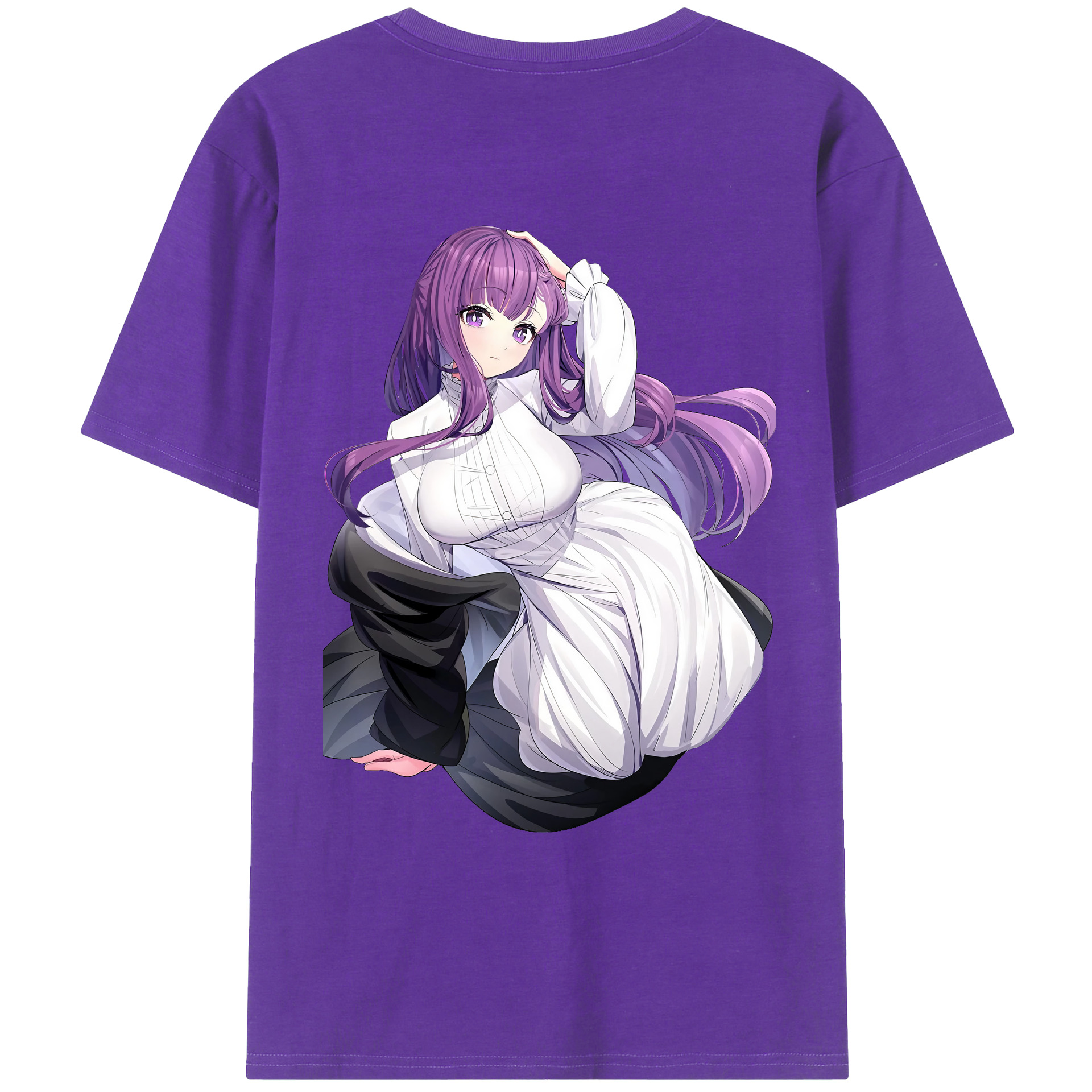 （画像用） 葬送のフリーレン Frieren 綿100％ メンズ半袖Tシャツ（バックプリント） 通気性
