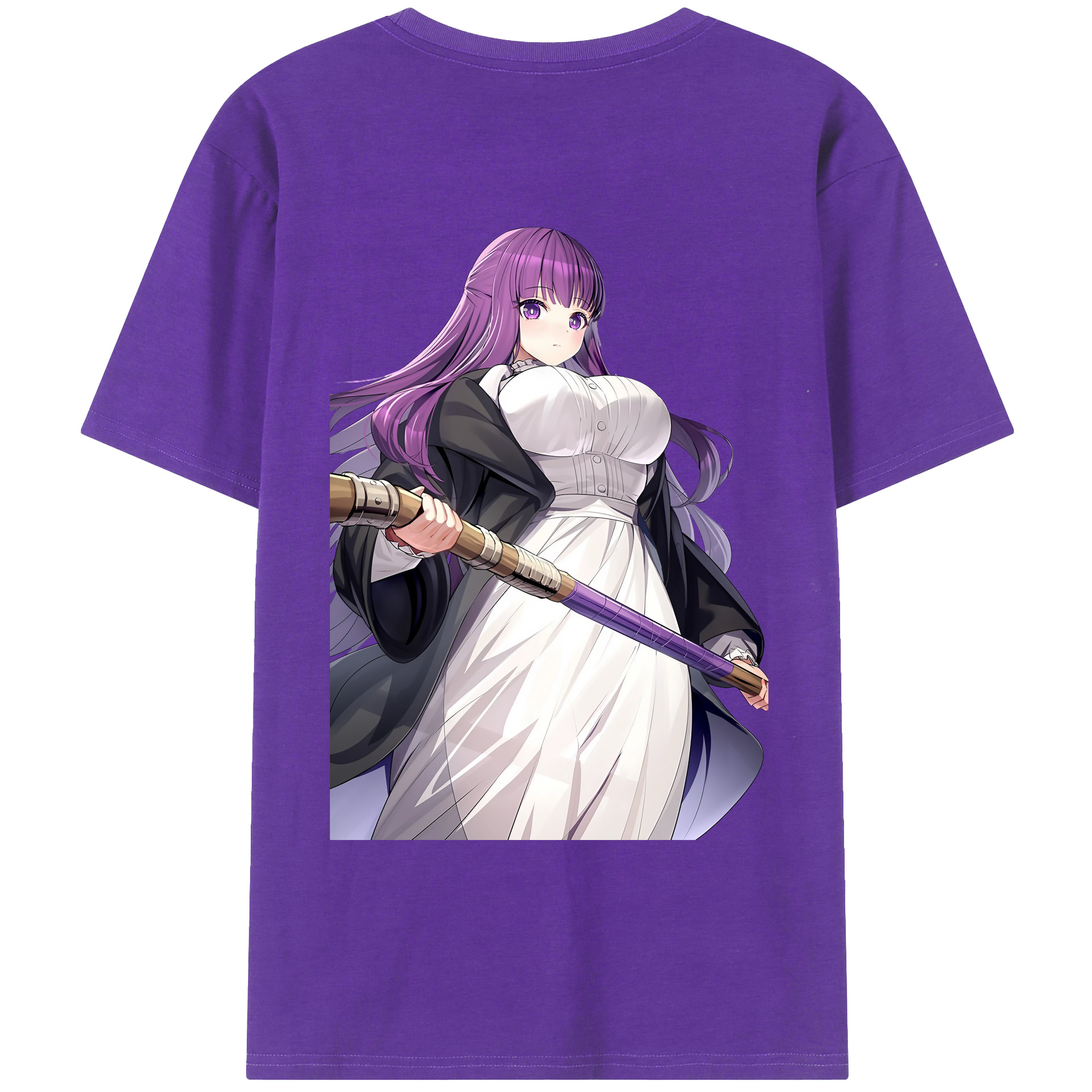 （画像用） 葬送のフリーレン Frieren 綿100％ メンズ半袖Tシャツ（バックプリント） 通気性