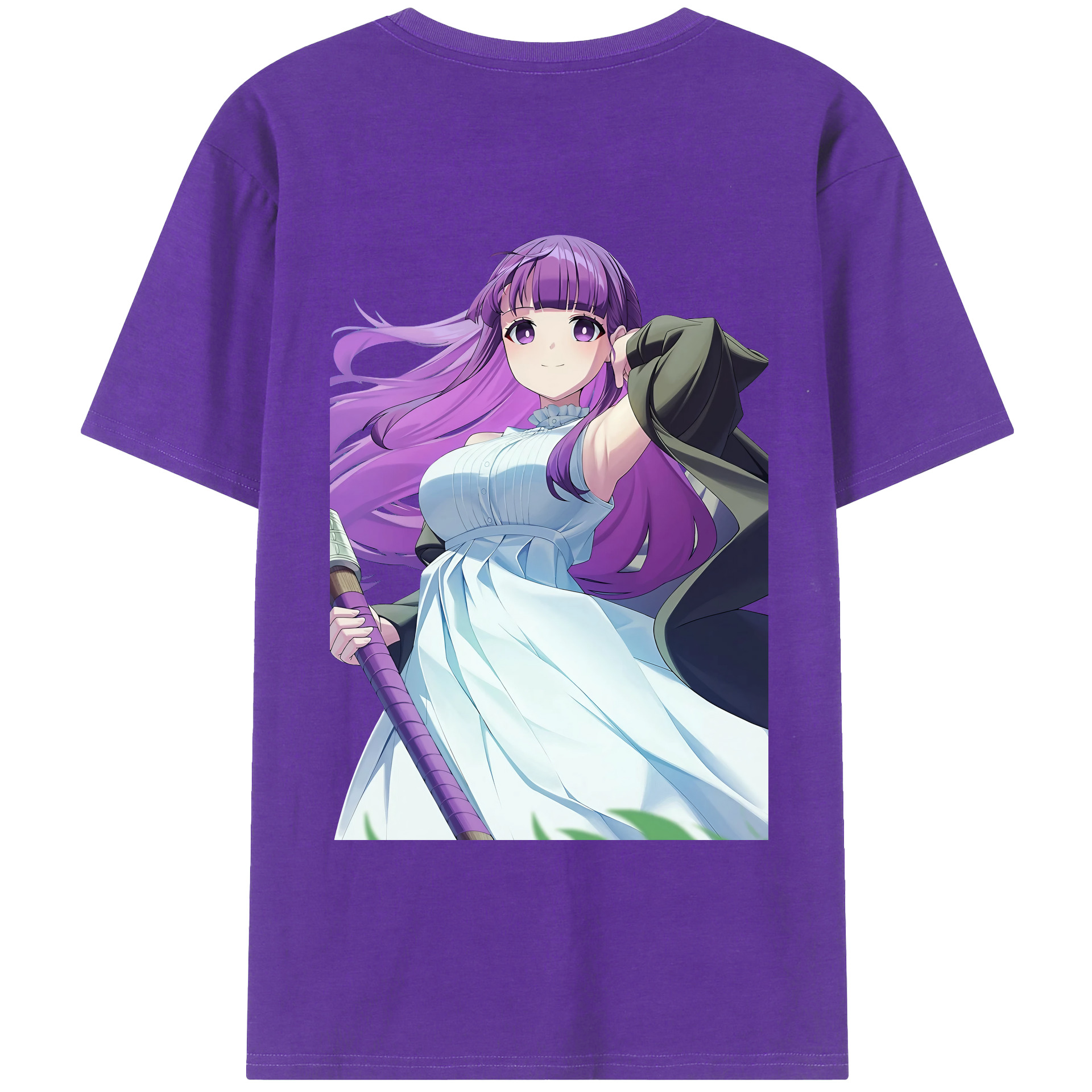 （画像用） 葬送のフリーレン Frieren 綿100％ メンズ半袖Tシャツ（バックプリント） 通気性