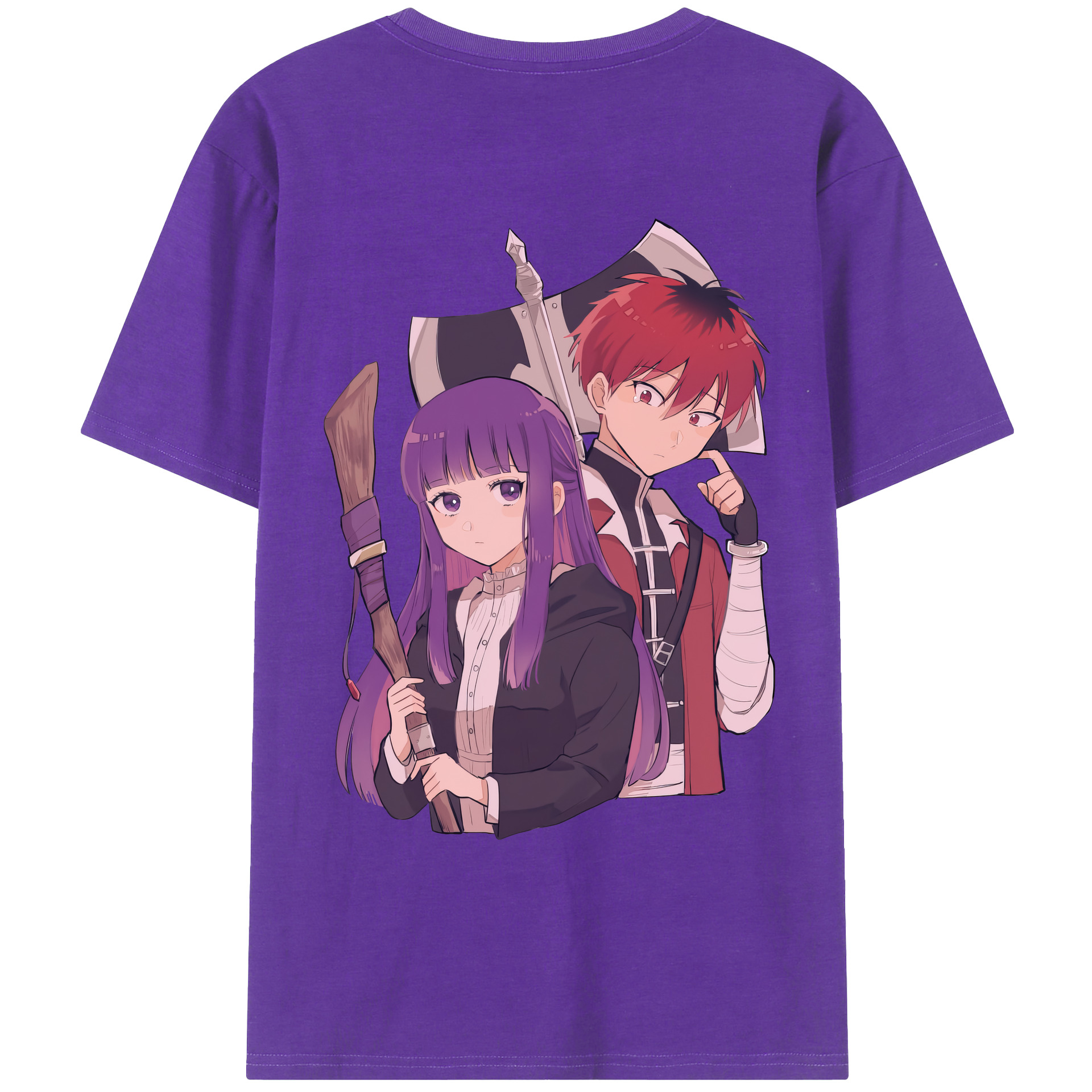 （画像用） 葬送のフリーレン Frieren 綿100％ メンズ半袖Tシャツ（バックプリント） 通気性