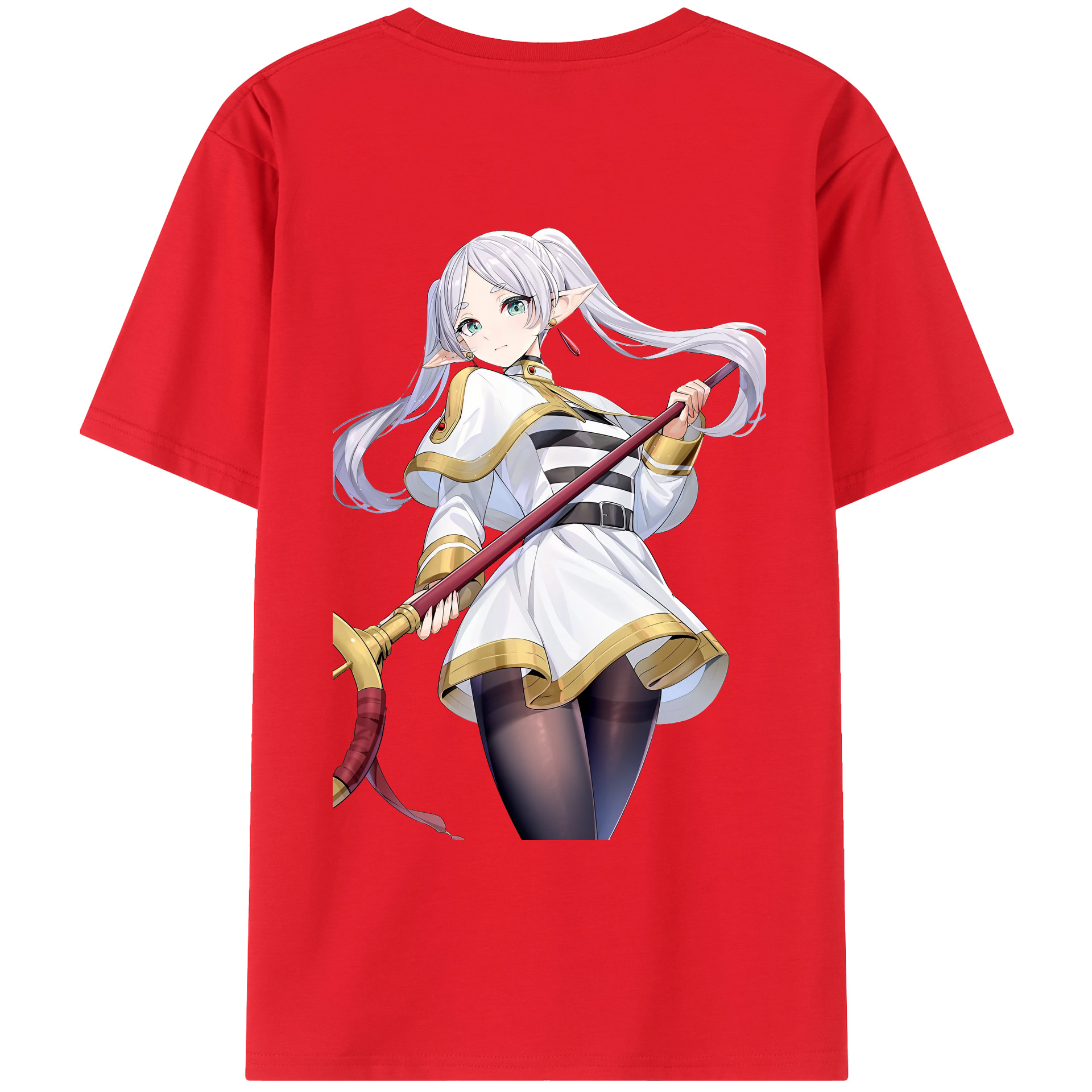 （画像用） 葬送のフリーレン Frieren 綿100％ メンズ半袖Tシャツ（バックプリント） 通気性