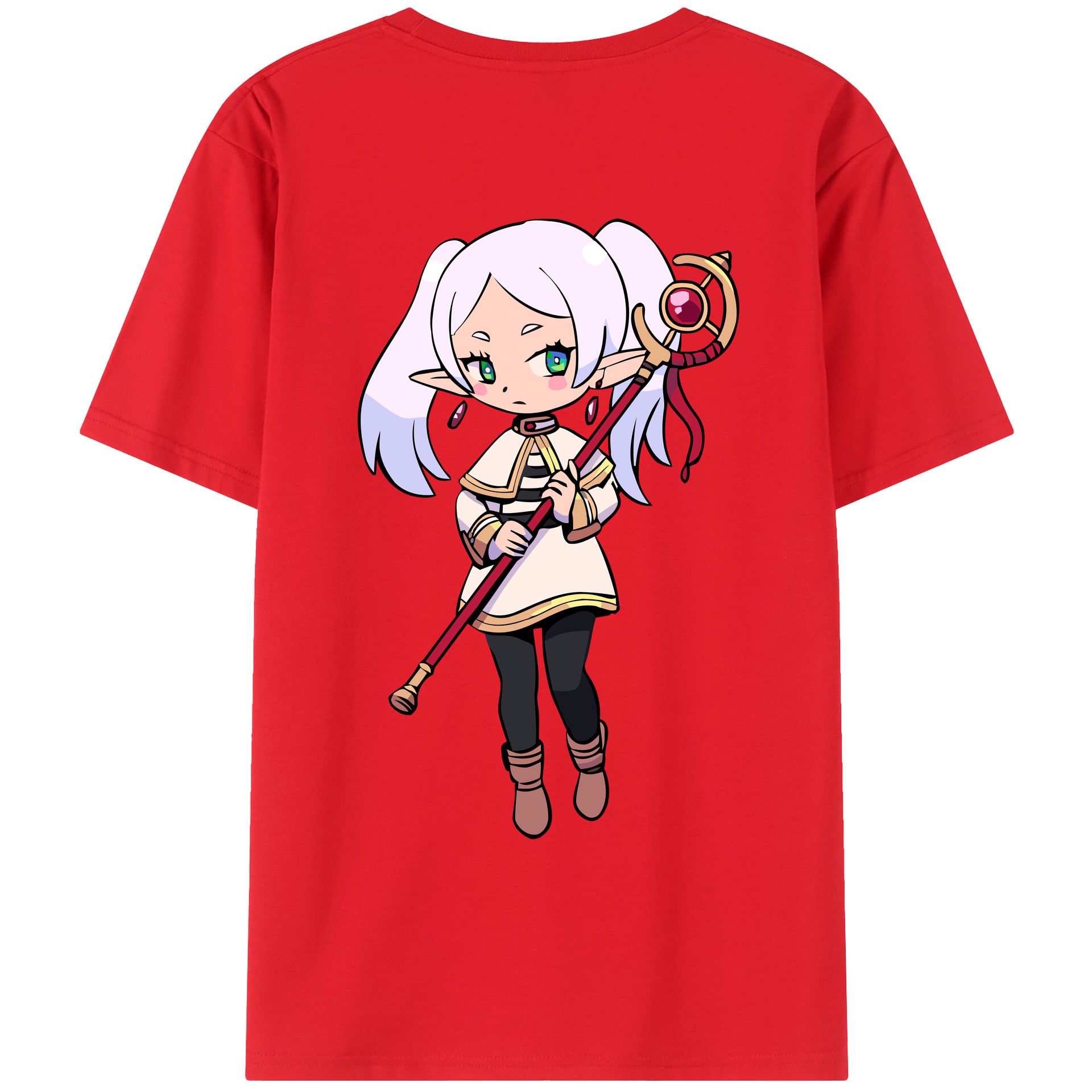 （画像用） 葬送のフリーレン Frieren 綿100％ メンズ半袖Tシャツ（バックプリント） 通気性