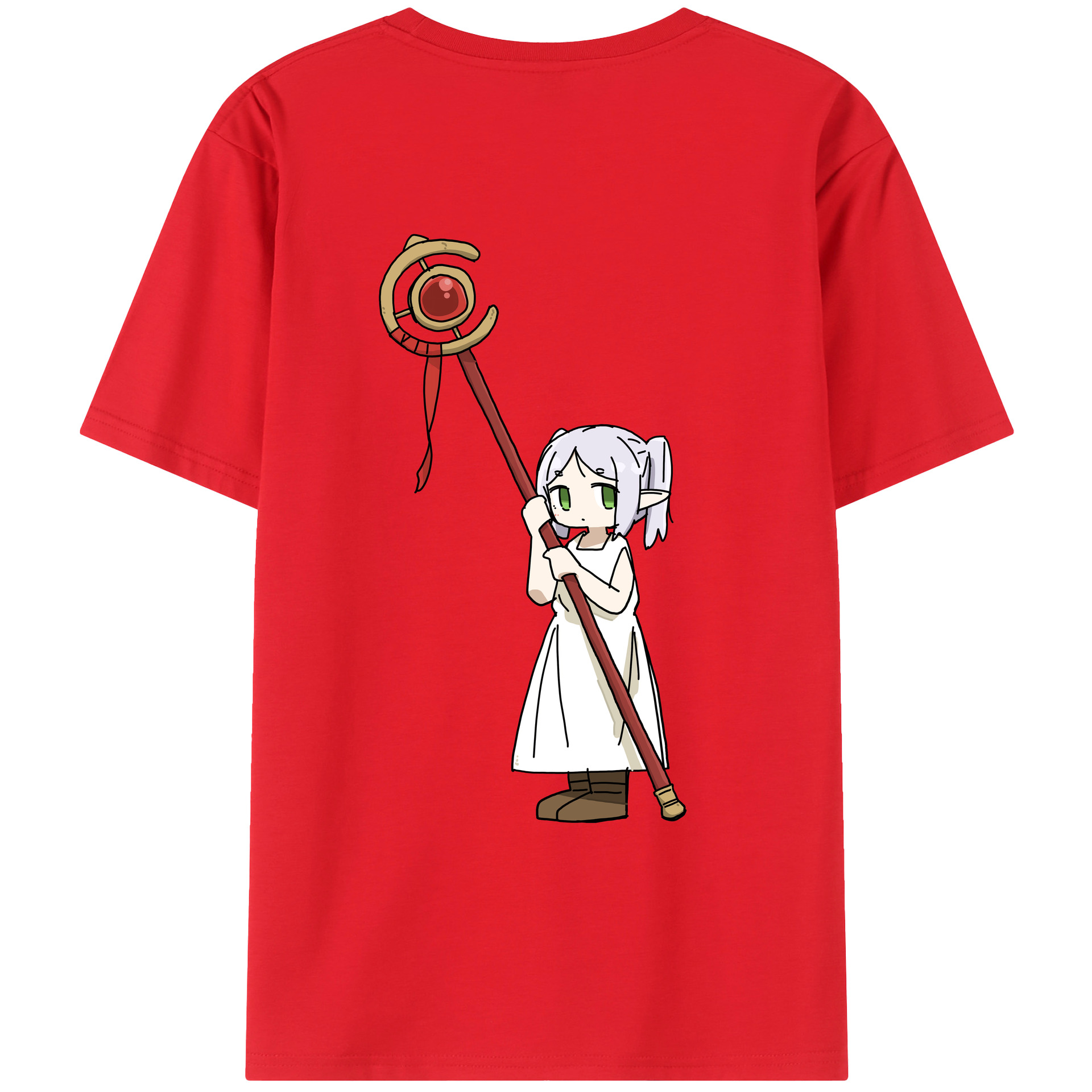 （画像用） 葬送のフリーレン Frieren 綿100％ メンズ半袖Tシャツ（バックプリント） 通気性