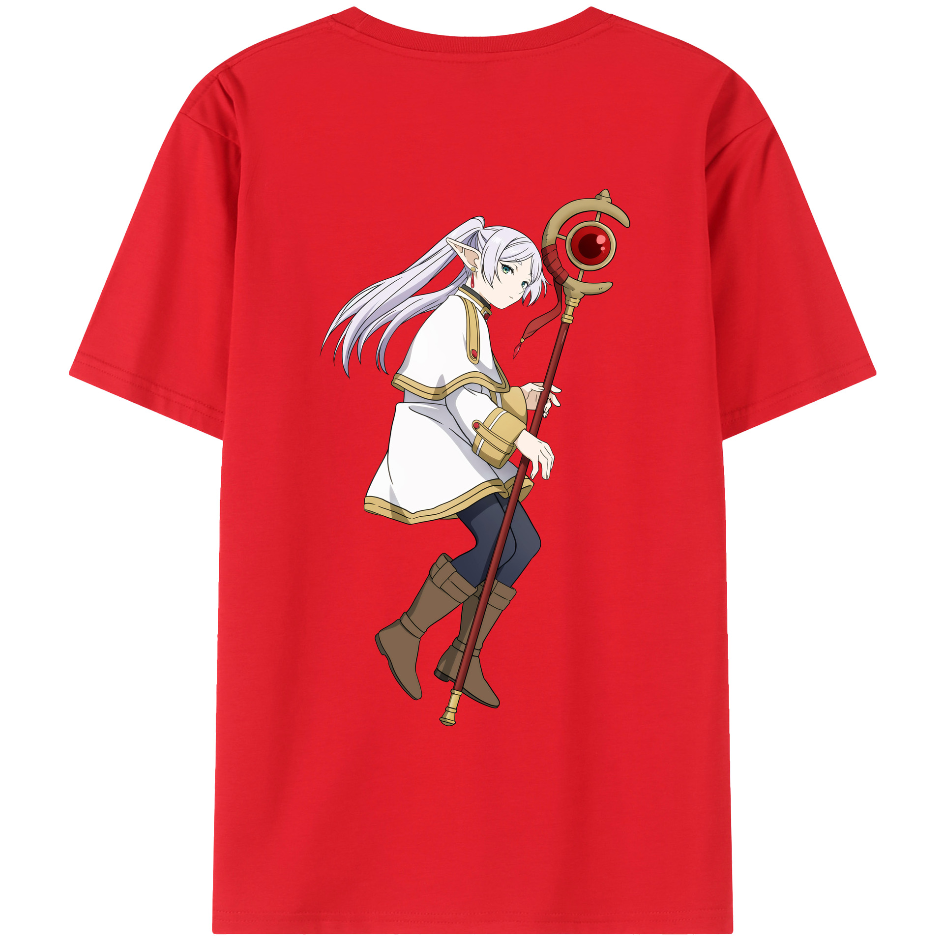 （画像用） 葬送のフリーレン Frieren 綿100％ メンズ半袖Tシャツ（バックプリント） 通気性