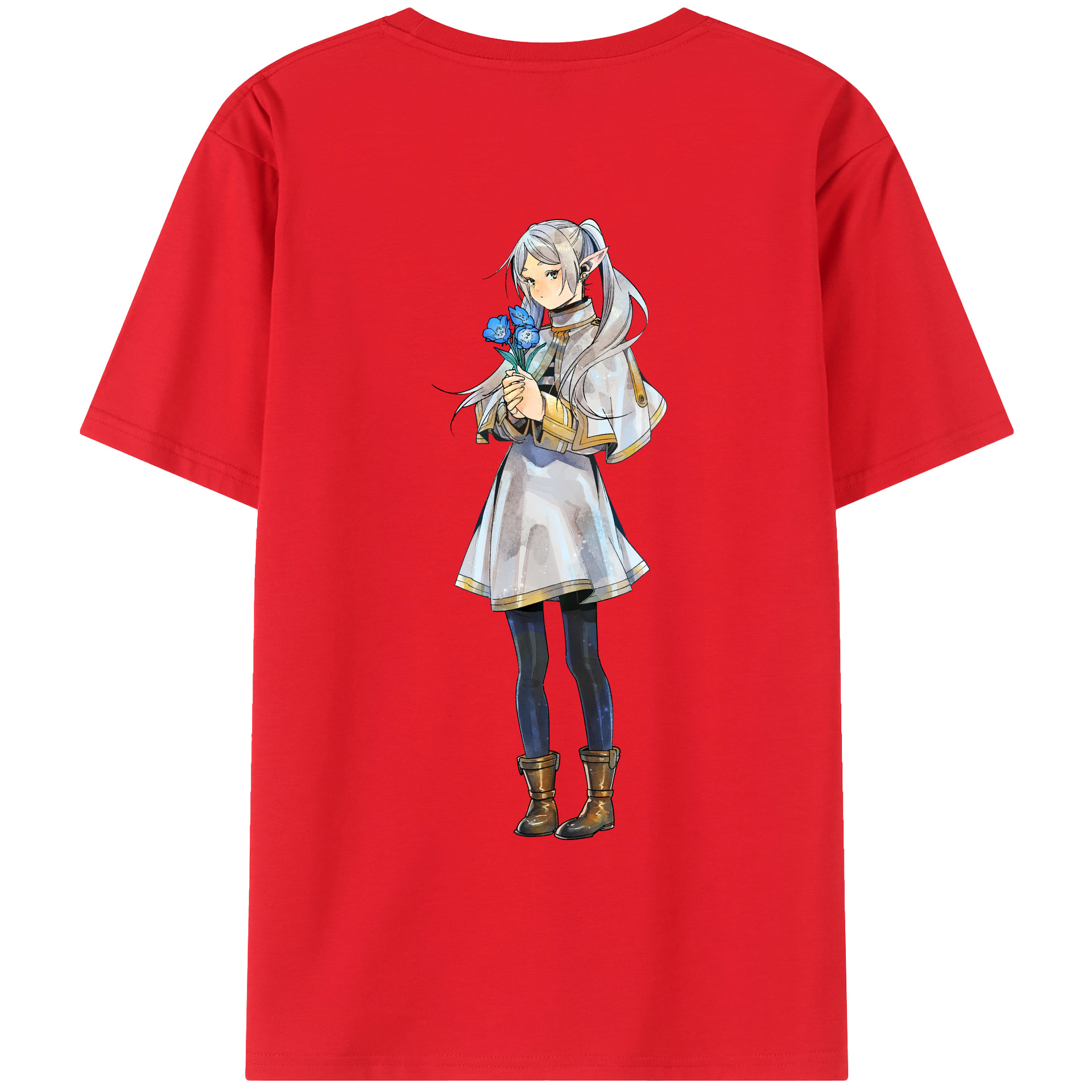 （画像用） 葬送のフリーレン Frieren 綿100％ メンズ半袖Tシャツ（バックプリント） 通気性