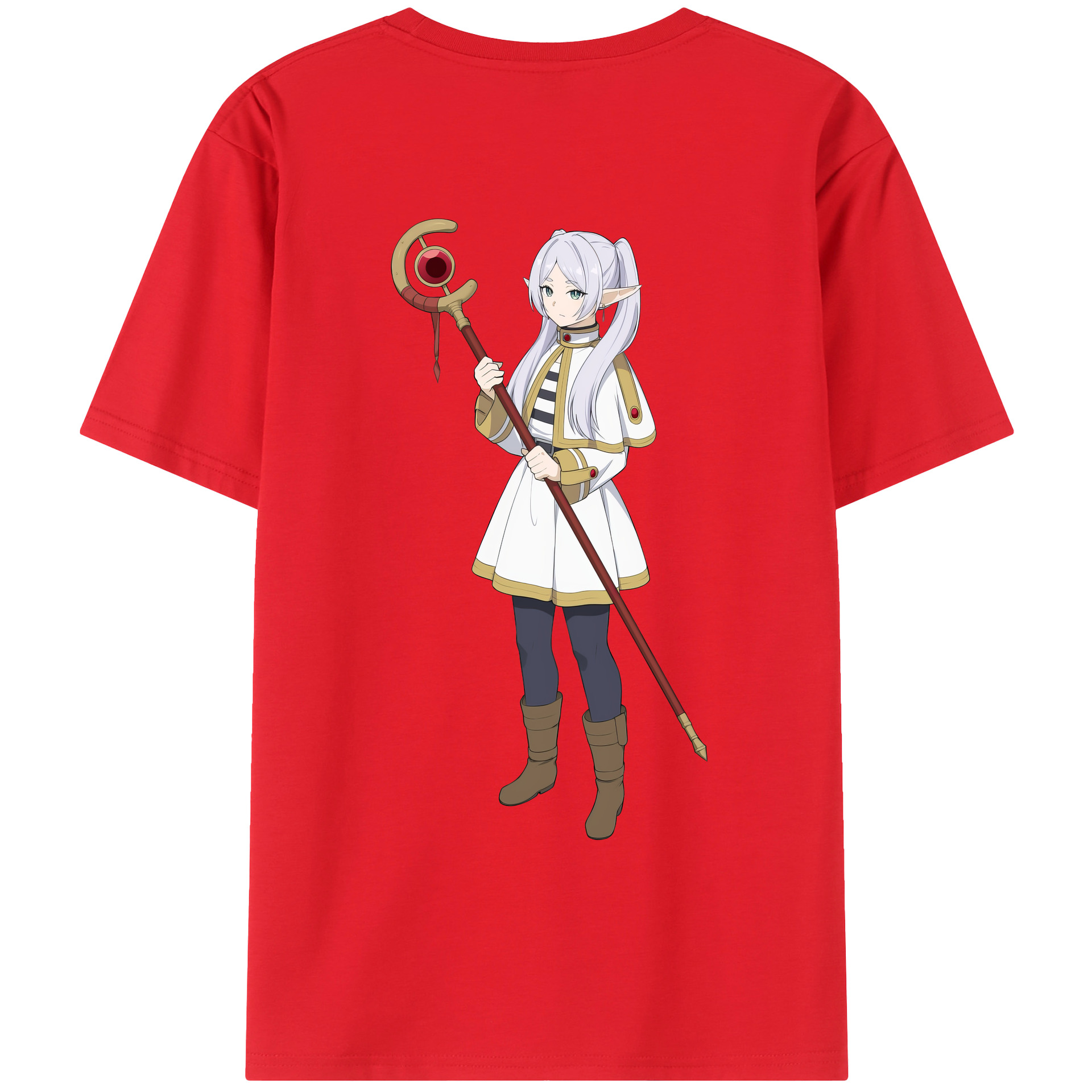 （画像用） 葬送のフリーレン Frieren 綿100％ メンズ半袖Tシャツ（バックプリント） 通気性