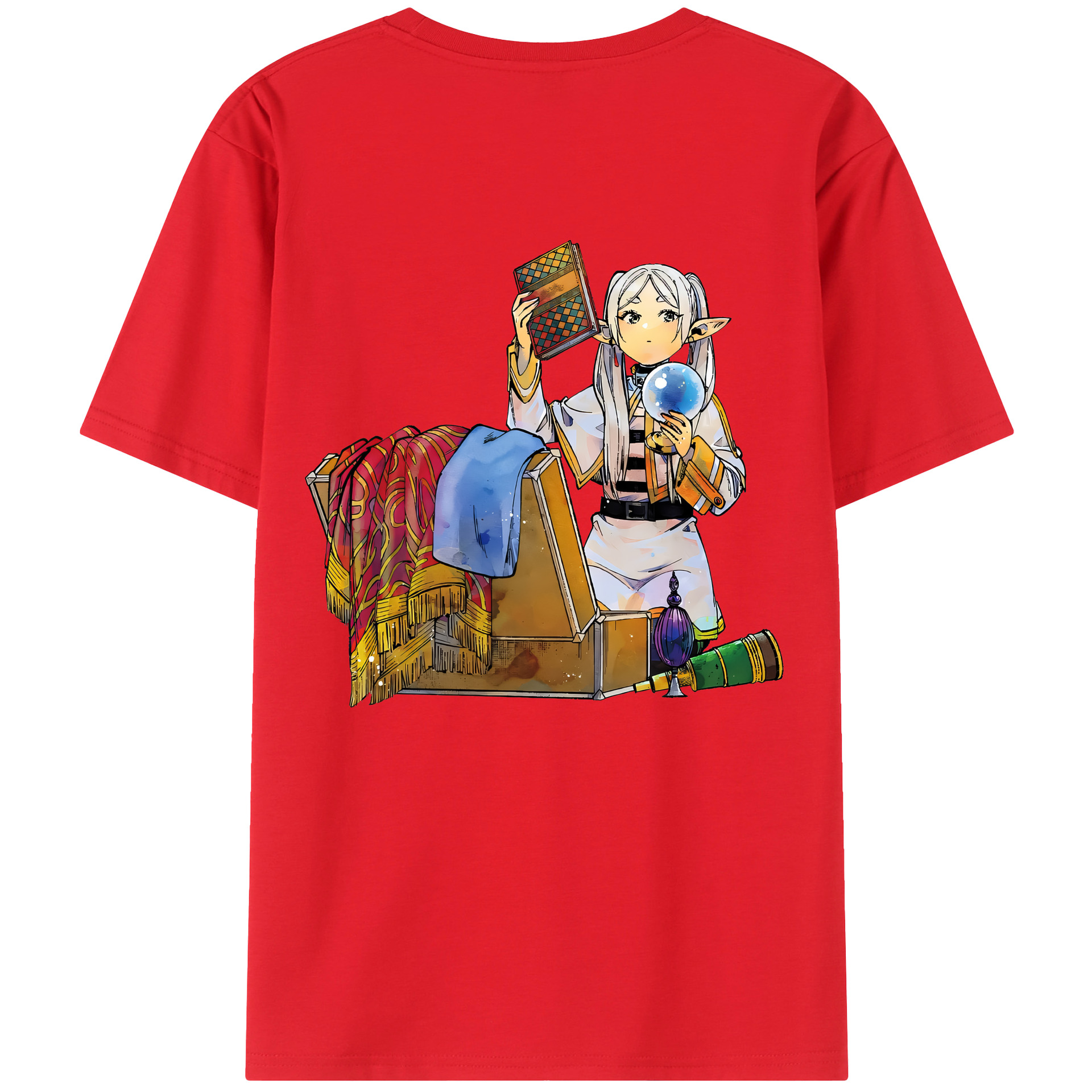 （画像用） 葬送のフリーレン Frieren 綿100％ メンズ半袖Tシャツ（バックプリント） 通気性