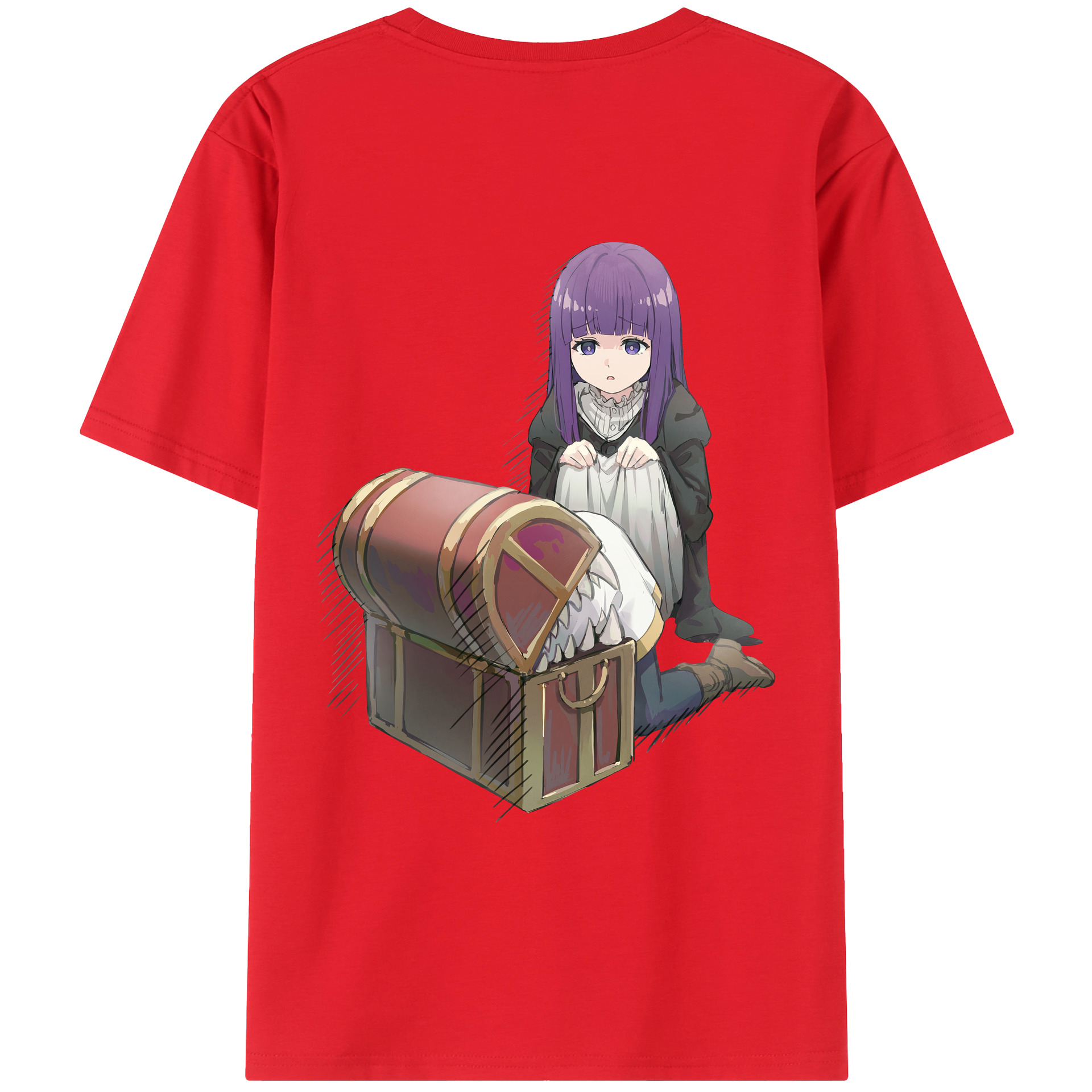 （画像用） 葬送のフリーレン Frieren 綿100％ メンズ半袖Tシャツ（バックプリント） 通気性