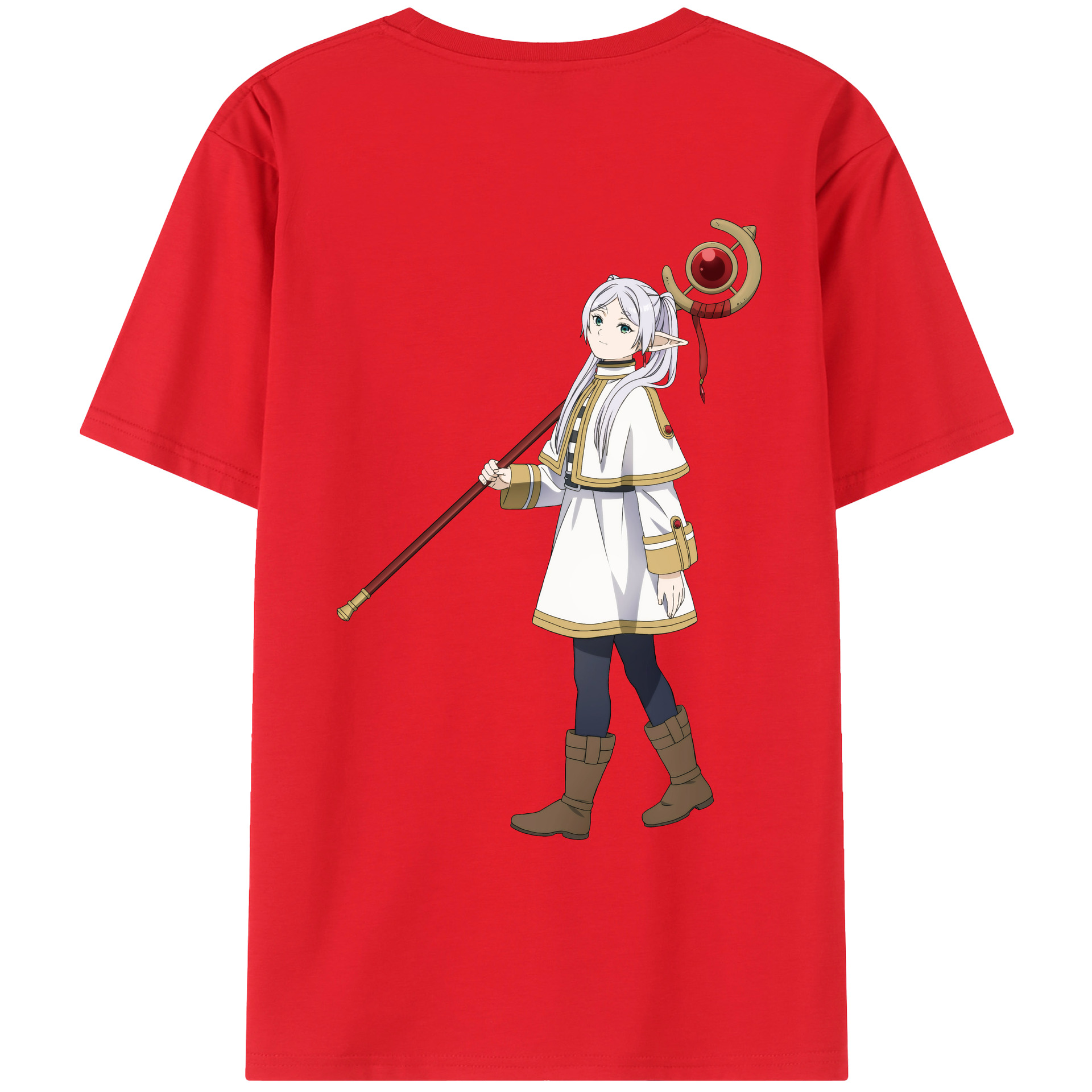 （画像用） 葬送のフリーレン Frieren 綿100％ メンズ半袖Tシャツ（バックプリント） 通気性